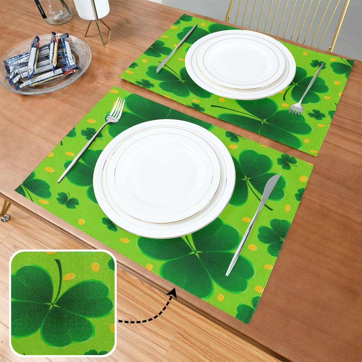 Bolaz St. Patrick's Day Clover Shamrocks Placemats Set of 4 - Washable 12x18 Inch Table Mats for Kitchen, Dining & Home Decor - Perfect for Irish-Themed Parties & Holiday Celebrations