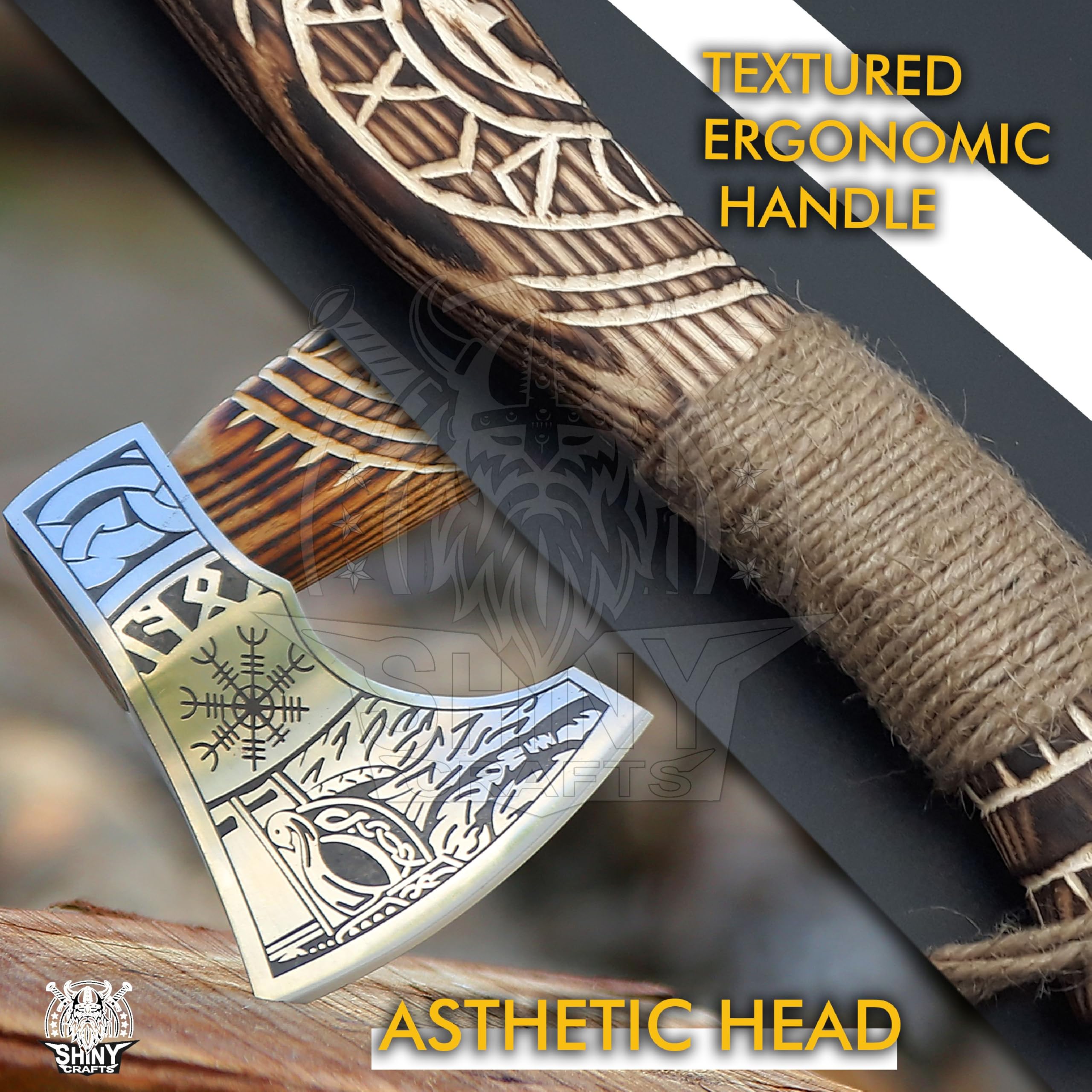 Viking Bearded Axe Tomahawk with Sheath - Handcrafted Wooden Hatchet for Camping, Throwing & Woodworking - Perfect Birthday Gift for Men, Outdoor Enthusiasts & Viking Lovers (SCA 14) - Ideal for Bushcraft, Survival Training & Medieval Reenactment