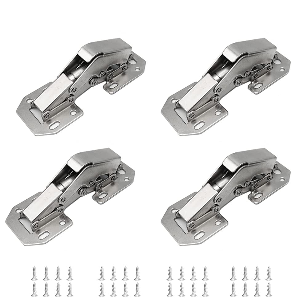GXEABG 4-Piece Hydraulic Soft Close Cabinet Hinges - Silver Gray 4 Inch (4.4x1.73In) for Kitchen Cabinets, File Cabinets & Furniture - Easy Install Concealed Hinge with Damping Technology | Perfect for Home Renovation & Office Organization
