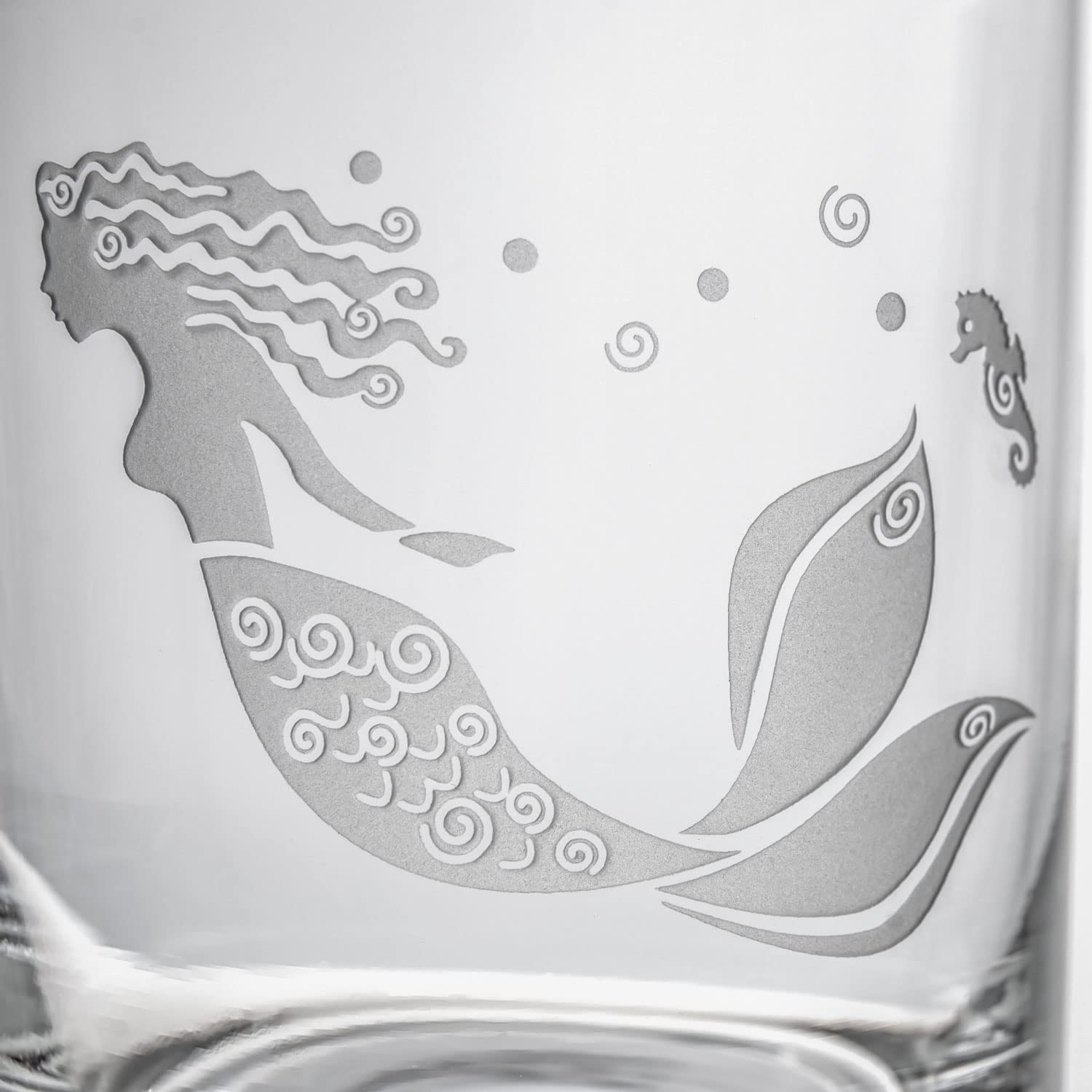 Premium Rolf Glass Mermaid Double Old Fashioned Whiskey Glasses Set of 4 - 13oz Lead-Free Etched Tumblers - Handcrafted in USA - Perfect for Bourbon, Scotch & Cocktail Parties