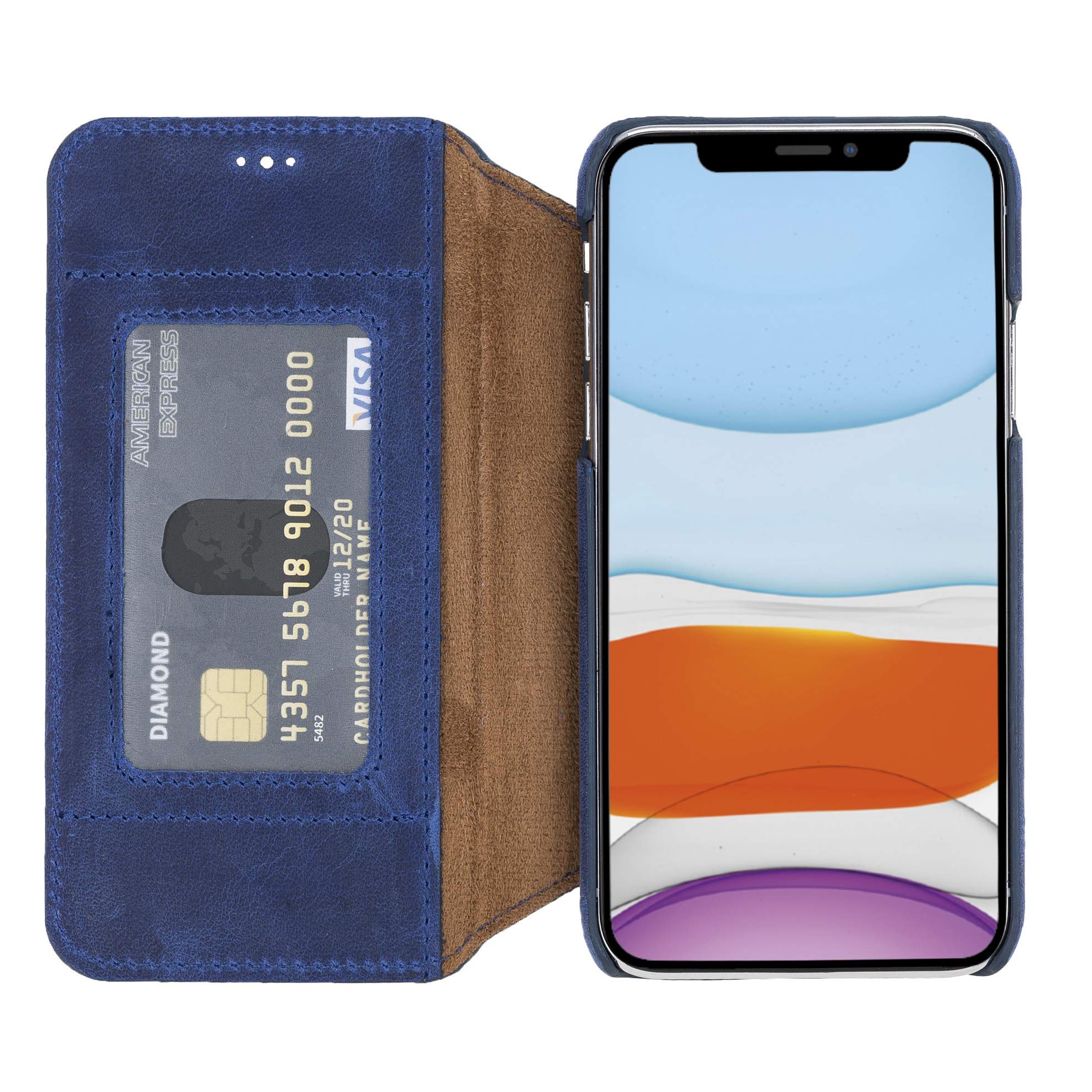 Venito Venice Slim iPhone X/XS Case with Stand, Wallet & RFID Blocking - Self-Closing Magnetic Cover (Antique Dark Blue) - Perfect for Travel, Work & Everyday Protection