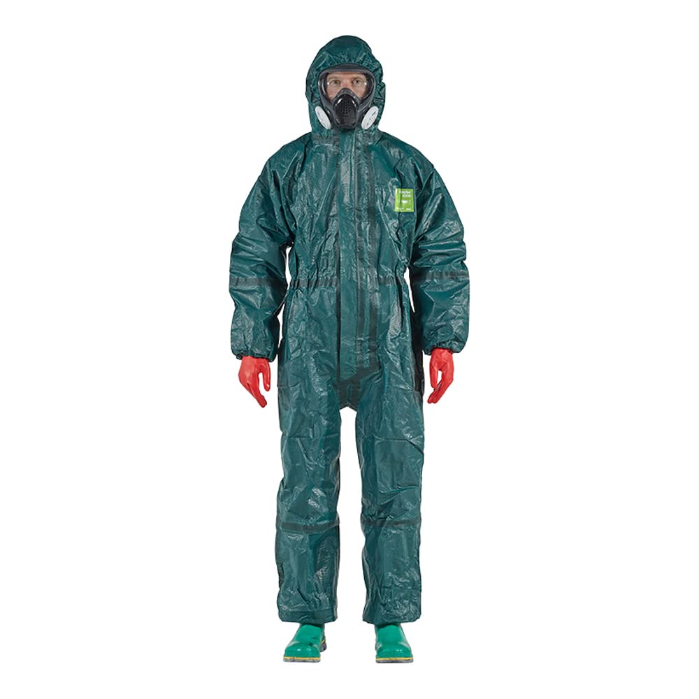 Ansell AlphaTec 4000 Coverall with Integrated Socks & Boot Flap - 3XL Green (Pack of 6) | Chemical Protection Suit with Double Zip & Knitted Cuffs for Industrial Safety, Hazardous Material Handling & Laboratory Work