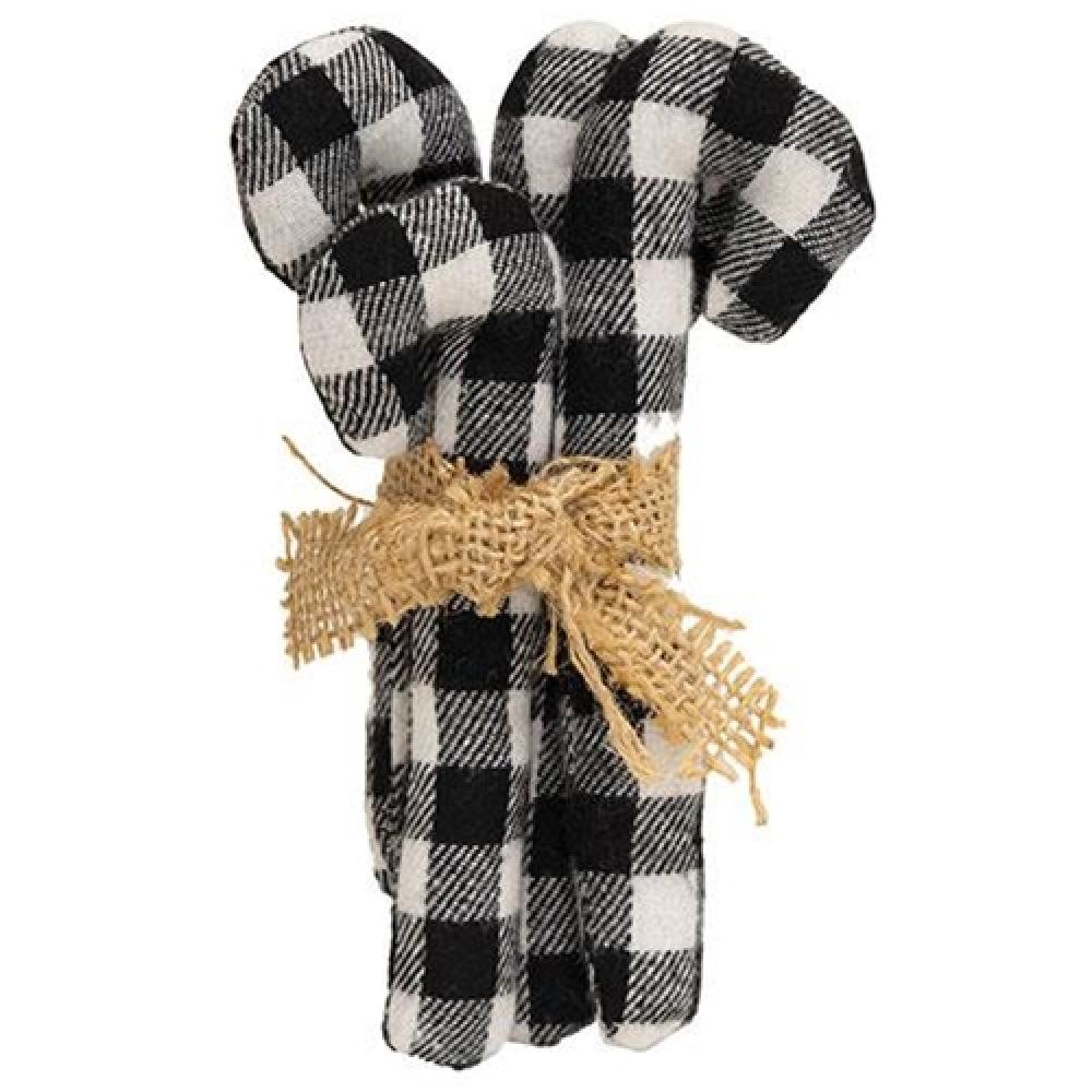 4-Pack Black & White Checkered Stuffed Candy Canes - 5.5 Inch Christmas Decorations for Tree, Stocking Stuffers & Holiday Party Favors