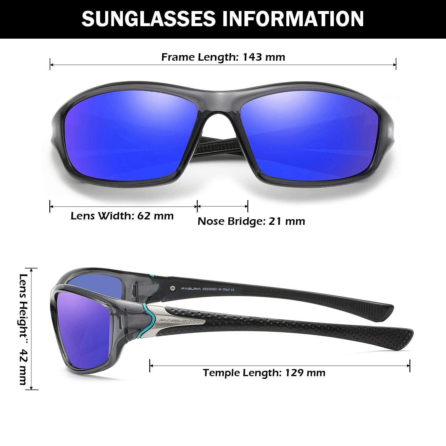FAGUMA Polarized Sports Sunglasses for Men - UV400 Protection for Cycling, Driving, Fishing - Lightweight & Durable for Outdoor Activities