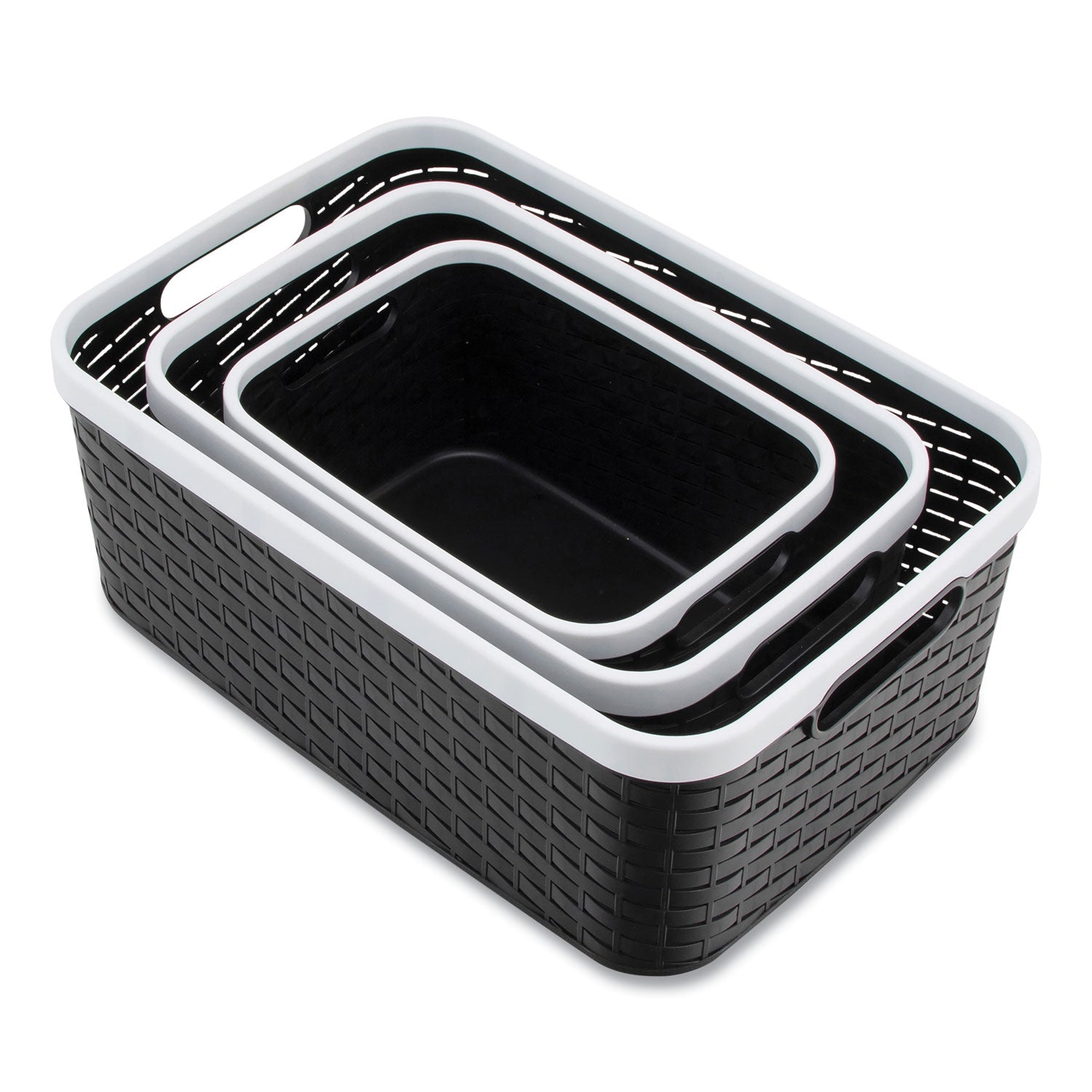 Advantus Open Lid Storage Bins - Set of 3 in Black & White - Multi-Size Organizer for Home, Office & Closet Organization - Perfect for Toys, Clothes & Craft Supplies Storage