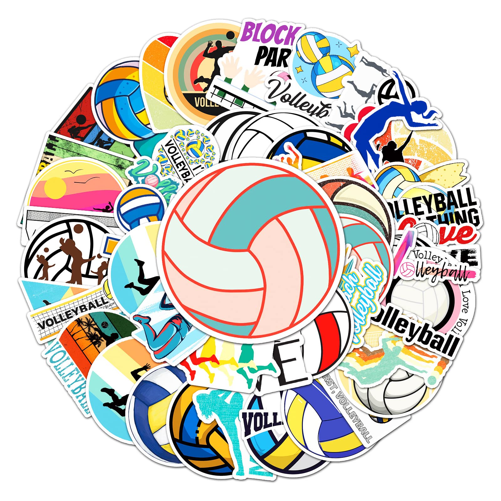 50 Pack Volleyball Stickers - Waterproof Vinyl Decals for Water Bottles, Laptops, Cars, Phones, Guitars & Skateboards - Trendy Sports Decor for Teens, Boys, Girls & Adults - Perfect for School, Gym, Sports Events & DIY Projects