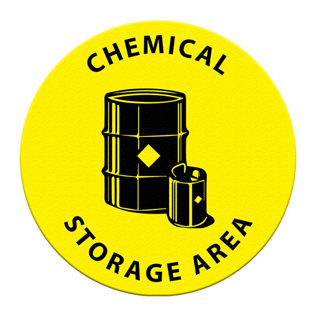 Yellow & Black Anti-Slip Chemical Storage Floor Decals - 36 Inch Round Industrial Safety Signs for Warehouse, Factory & Workshop Floor Marking