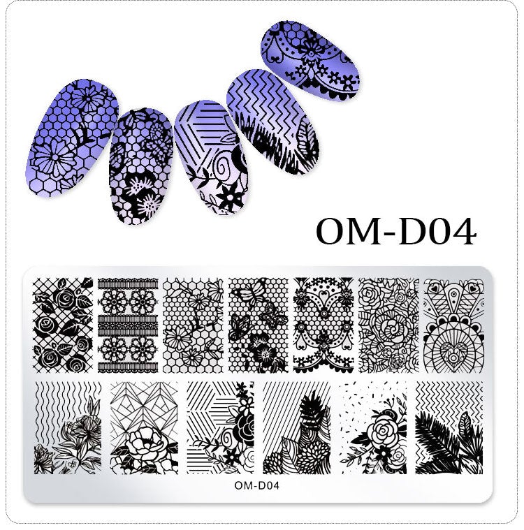 OM D Series Stamping Plates for Nail Art - Floral & Geometric Nail Design Templates - Perfect for DIY Manicures, Salon Nail Art, and Professional Nail Stamping