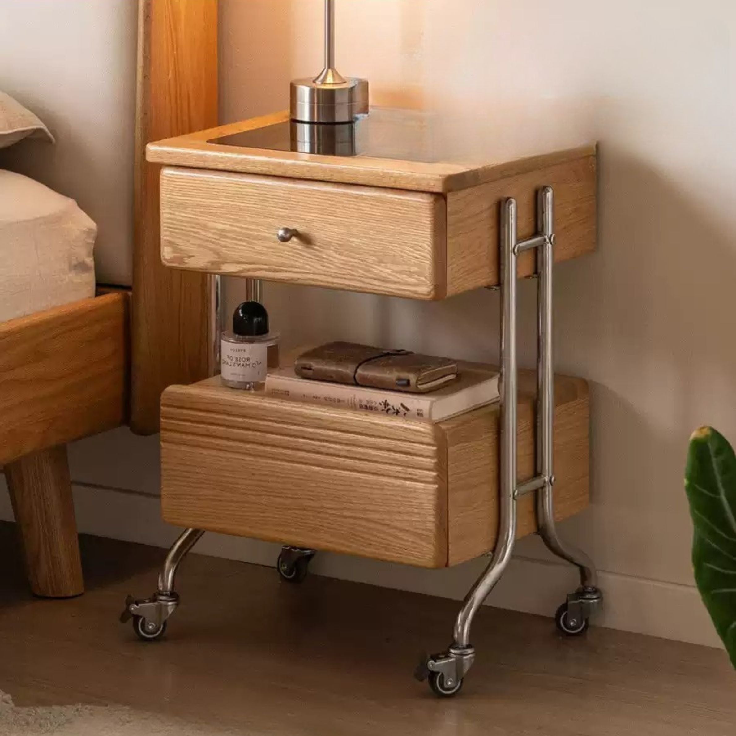 Solid Oak Wood Modern Nightstand with Removable Shelf - Perfect for Bedroom, Living Room, and Home Office Storage