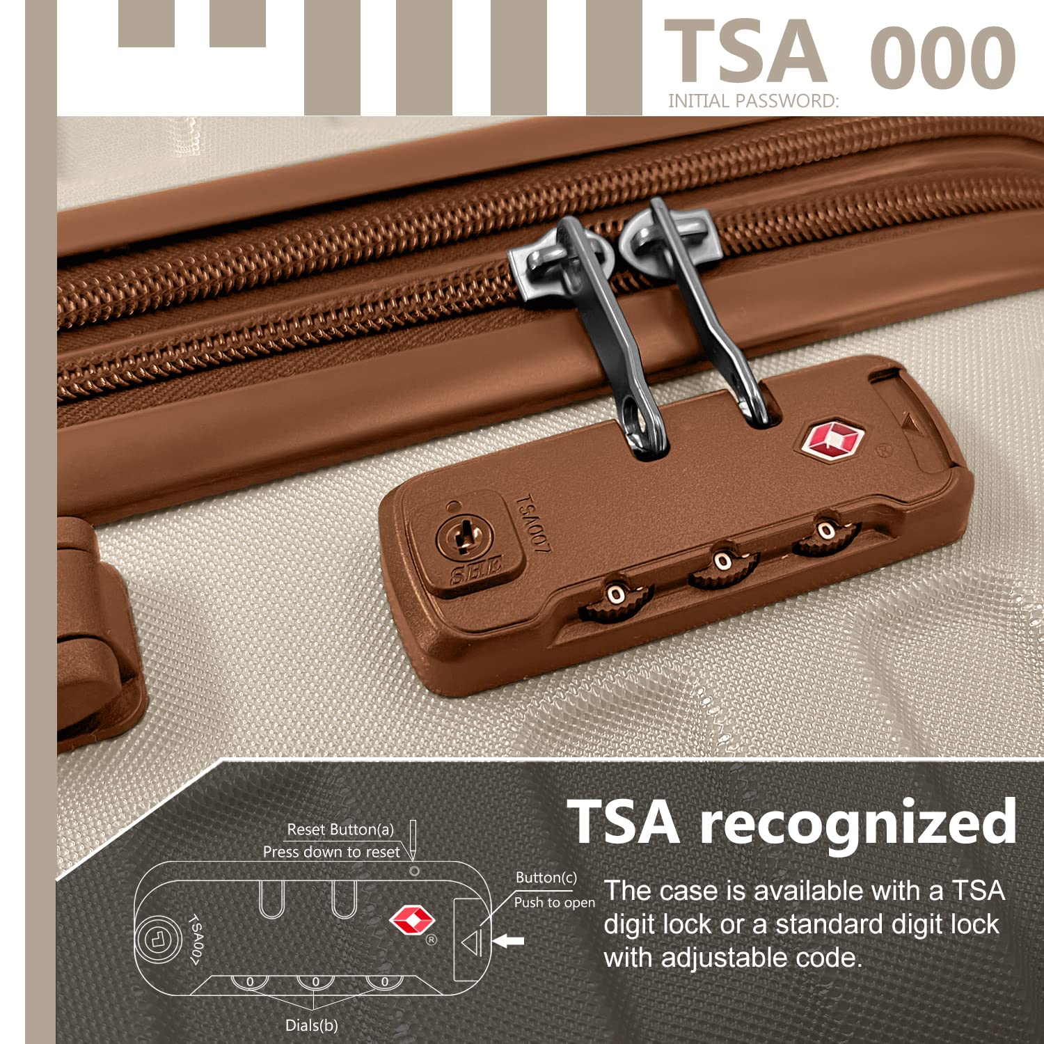 5-Piece Lavender Hardside Expandable Luggage Set for Women with TSA Lock, Wheels & Cosmetic Case - Lightweight Travel Suitcases in White & Brown - Perfect for Air Travel, Vacations & Business Trips