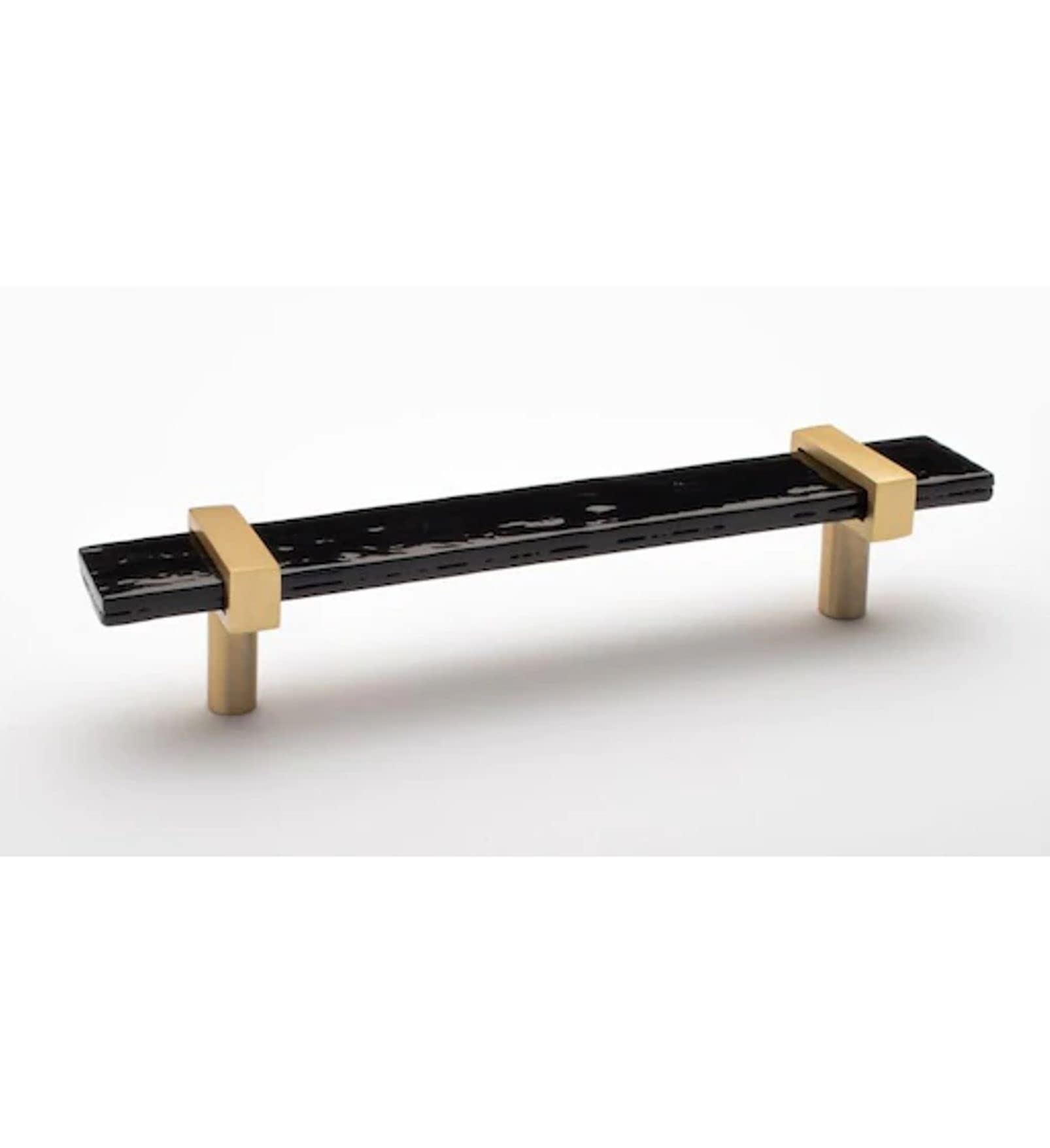 Sietto 5.5 Inch Adjustable Black Glass and Brass Cabinet Pull - P1903-5.5-S - Perfect for Kitchen Cabinets, Bathroom Vanities & Furniture Drawers
