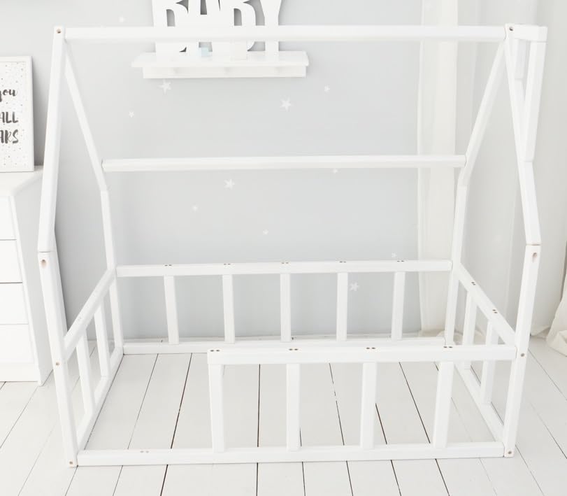 Montessori Toddler Floor Bed with Safety Rails - Solid Wood Kids Bed Frame for Boys & Girls - House Bed for Toddlers & Preschoolers - Perfect for Montessori Bedrooms, Daycare Naps & Cozy Sleep Spaces
