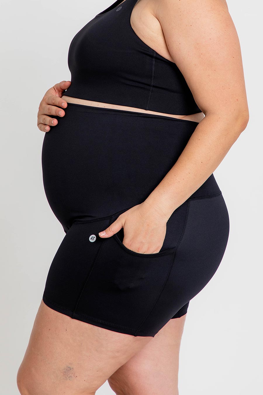 Comfortable Maternity Anti-Chafe Mid Shorts with Pockets - Black | Perfect for Pregnancy, Postpartum & Nursing | Soft Breathable Fabric for All-Day Wear