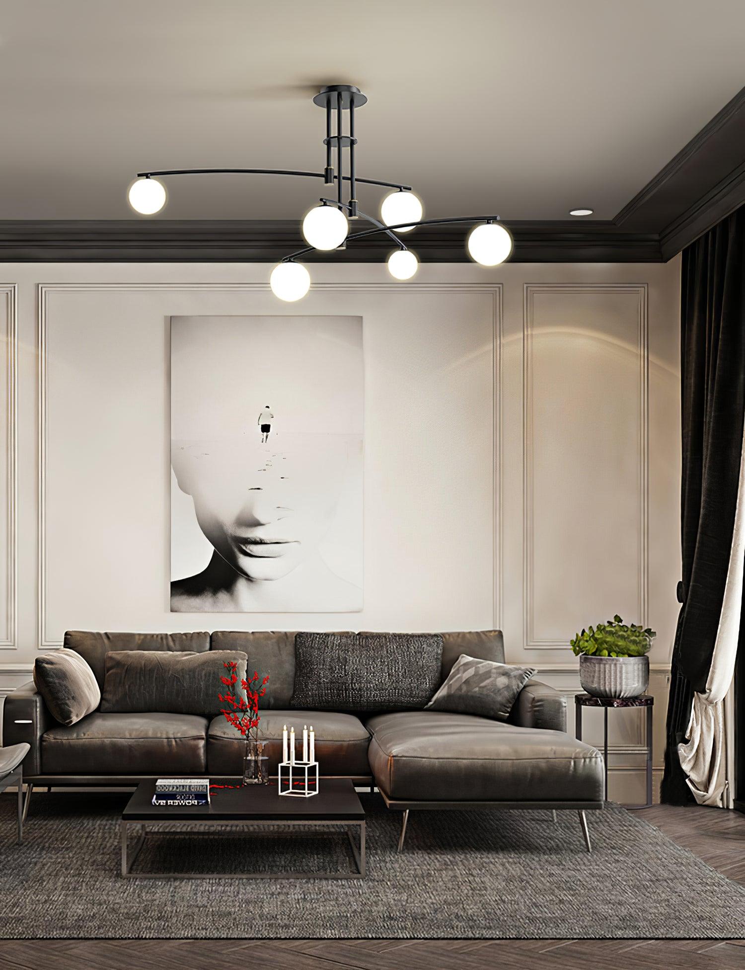 Modern Long Arm Chandelier - Elegant Crystal Ceiling Light Fixture for Dining Room, Living Room & Bedroom | Energy Efficient LED Lighting for Home Decor