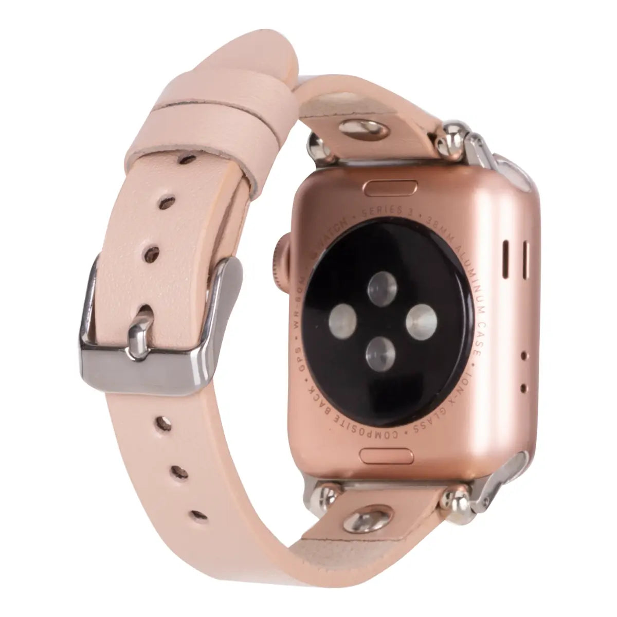 Ultra Slim Nude Pink Leather Apple Watch Band with Silver Rivet - Stylish & Comfortable for Workouts, Office & Everyday Wear