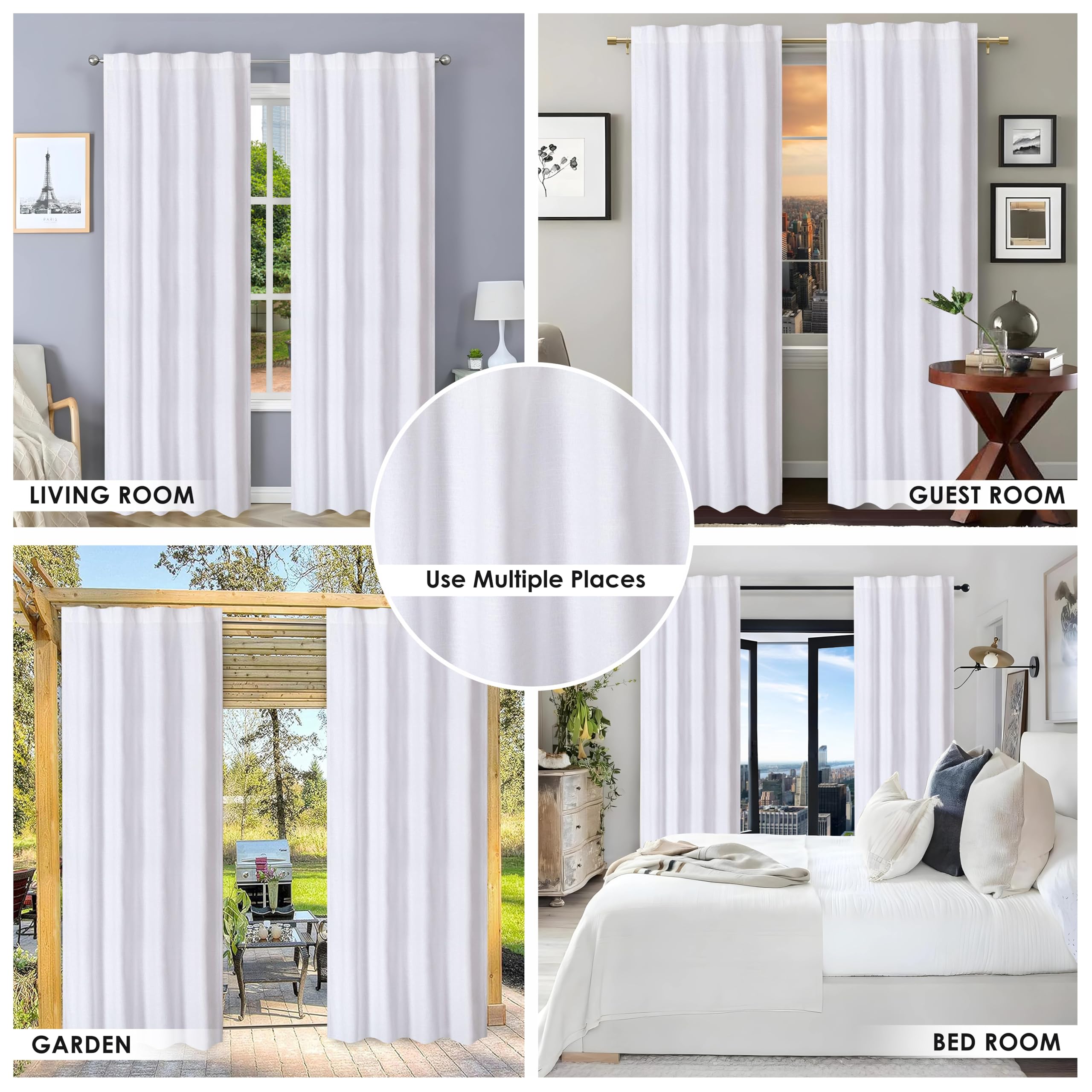 HOMIDATE 2-Pack White Cotton Curtains 50x72 Inch - Lightweight Bathroom Window Drapes, Tab Top Panels for Kitchen, Living Room & Bedroom - Soft Fabric Window Treatments for Privacy & Sun Protection - Perfect for Home Decor, Apartment & Dorm Room