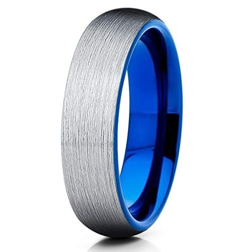 Blue Tungsten Wedding Band - 6mm Comfort Fit Silver Tungsten Ring for Men & Women | Durable Anniversary & Engagement Ring with Brushed Finish | Perfect for Weddings, Proposals & Everyday Wear