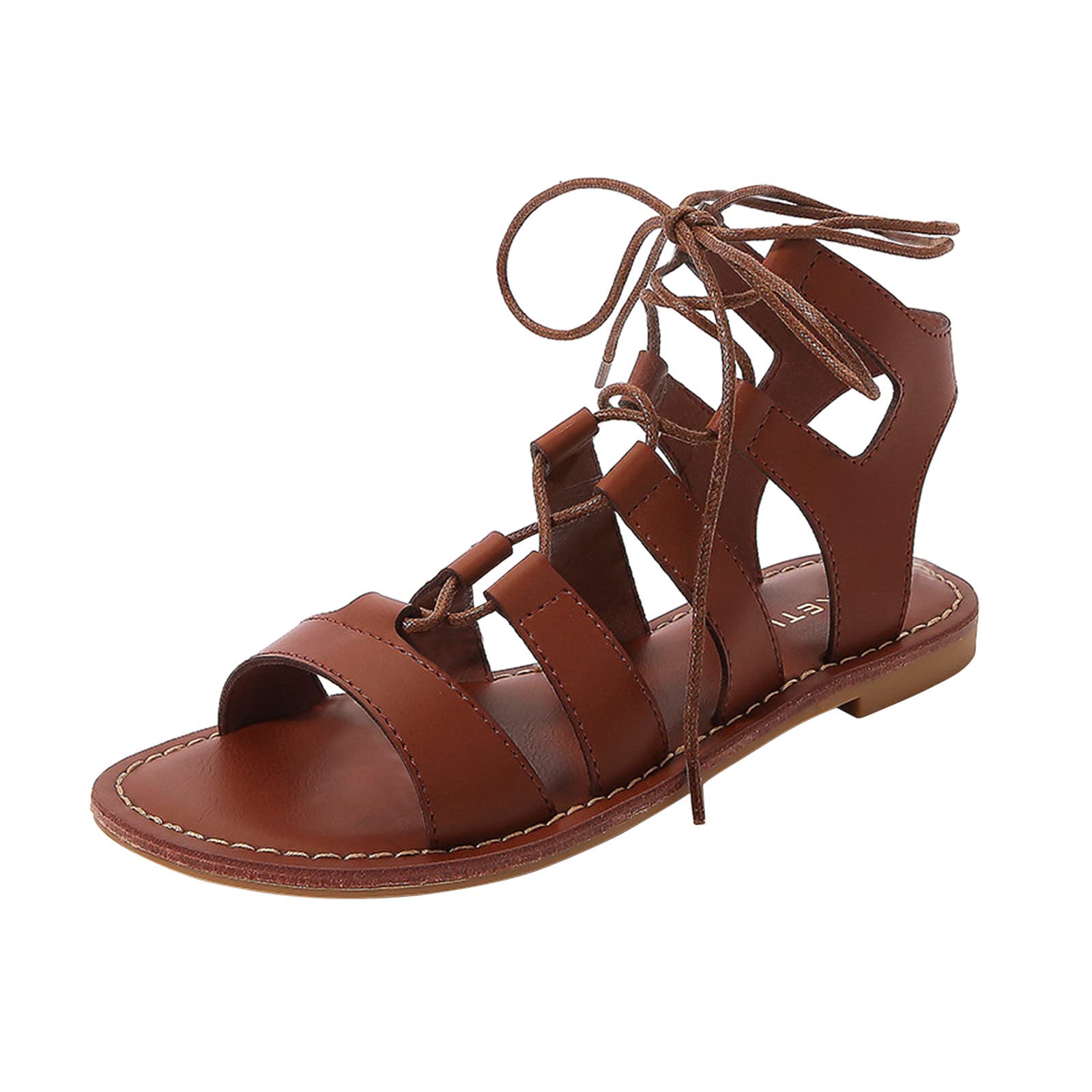 Drindf Women's Gladiator Sandals - Flat Fisherman Cross Strap Roman Sandals | Open Toe Lace Up Retro Sandals for Summer | Perfect for Beach, Vacation and Boho Fashion Outfits
