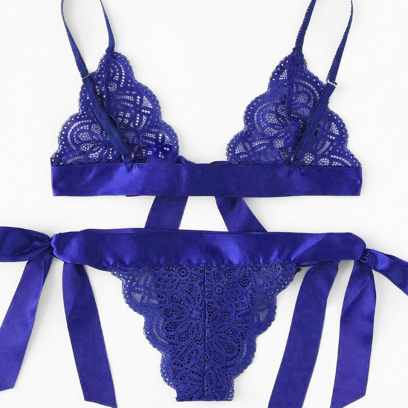 Sexy Lace Lingerie Set for Women - Scalloped Trim Tie Side Bra & Panty with Bow Detail, Blue Babydoll Sleepwear Bustier | Perfect for Valentine's Day, Bridal Shower & Romantic Nights