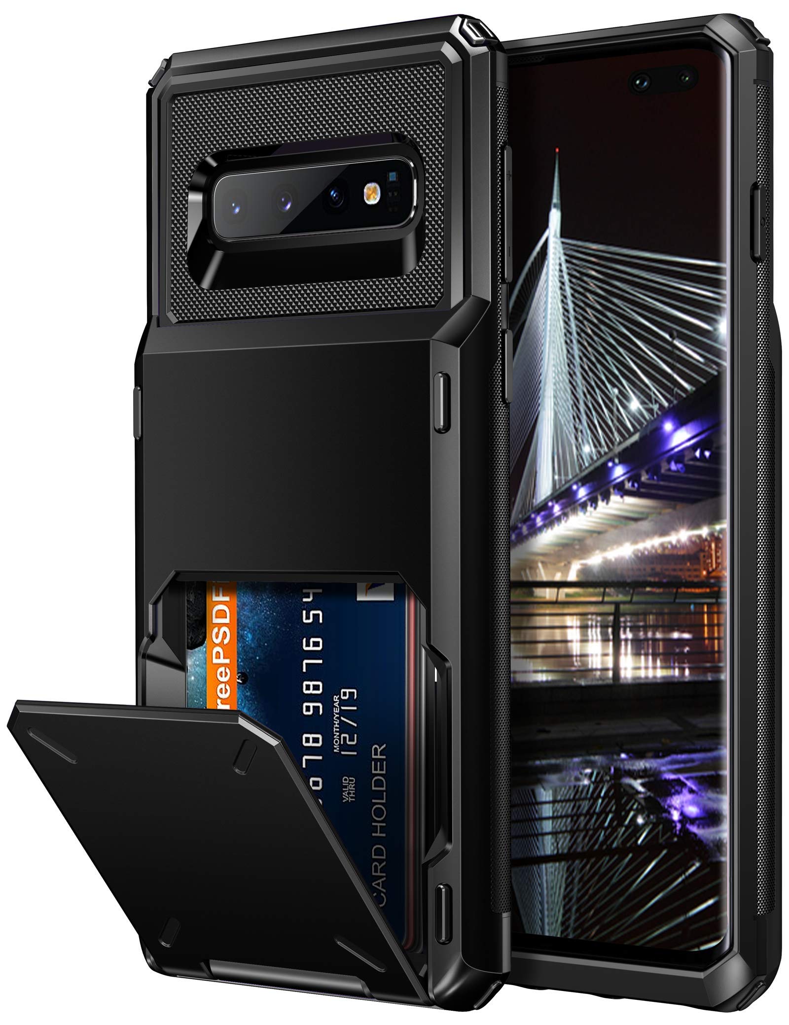 Premium Wallet Case for Samsung Galaxy S10 Plus - 4 Card Slots Holder with Anti-Scratch Protection | Dual Layer Shockproof Bumper & Rugged Armor Shell | Perfect for Work, Travel & Everyday Use (Black)