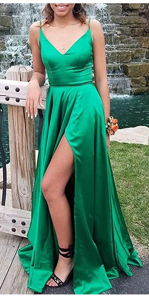 Elegant Kivary Women's V-Neck Spaghetti Strap Long Formal Evening Gown for Prom, Party & Special Occasions - Perfect for Weddings, Galas & Black Tie Events