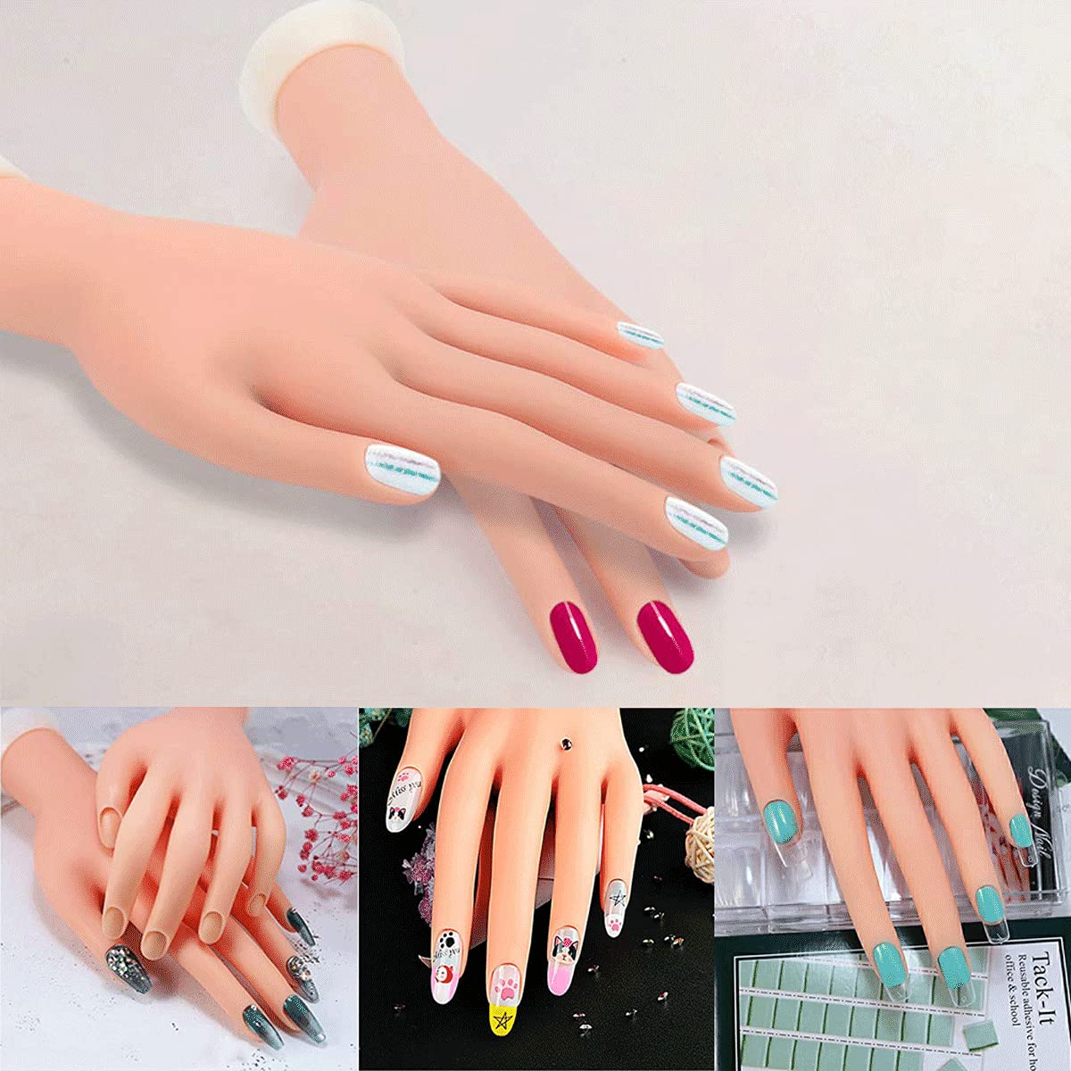 Movable Fake Fingers for Nail Art Practice - Reusable Acrylic Nail Training Hand Model | Perfect for Manicurists, Nail Technicians & DIY Nail Art Enthusiasts at Home or Salon