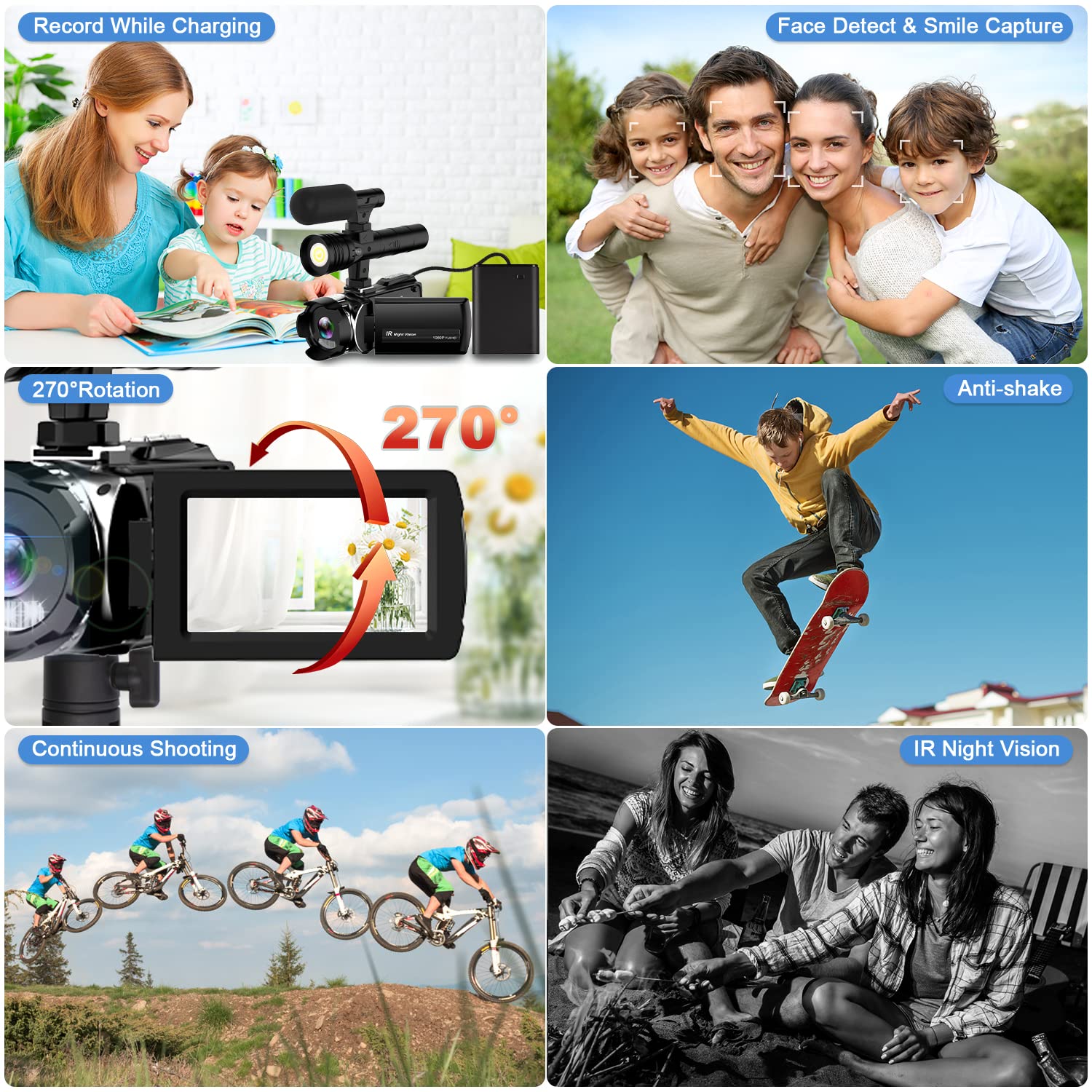 4K 48MP Camcorder with 60FPS & 24X Digital Zoom - IR Night Vision Vlogging Camera for YouTube, 3.0'' IPS Screen, Built-in Microphone, 2 Batteries & Tripod Included - Perfect for Travel Vlogging, Live Streaming, and Outdoor Adventures