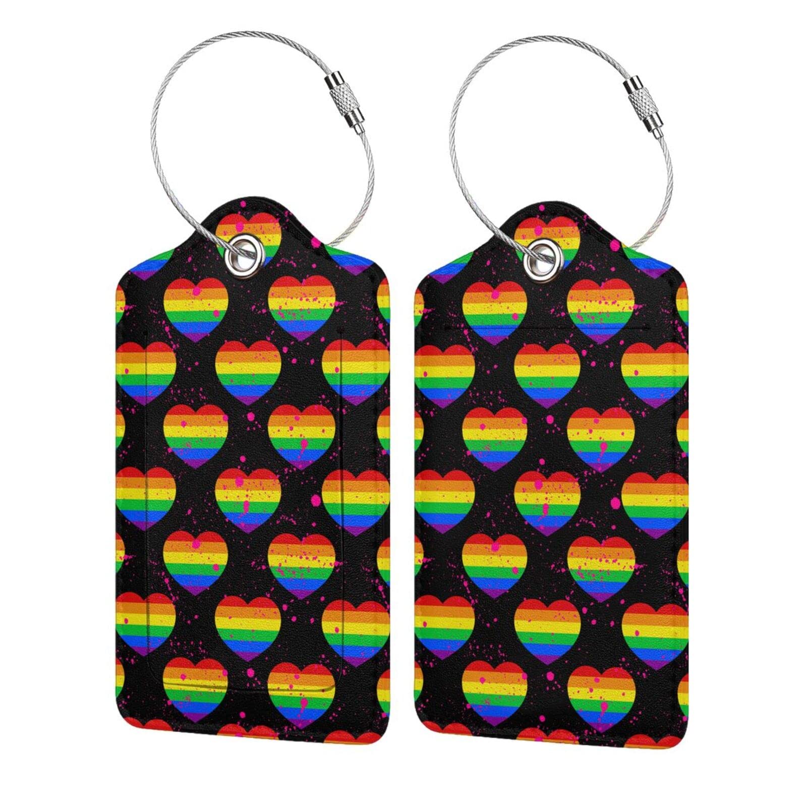 2 PCS Pink PU Leather LGBT Luggage Tags with Stainless Steel Loop & Privacy Cover - Stylish Travel ID Tags for Suitcases, Backpacks & Bags - Perfect Gift for Women, Men & Kids - Great for Air Travel, Cruise Vacations & Business Trips
