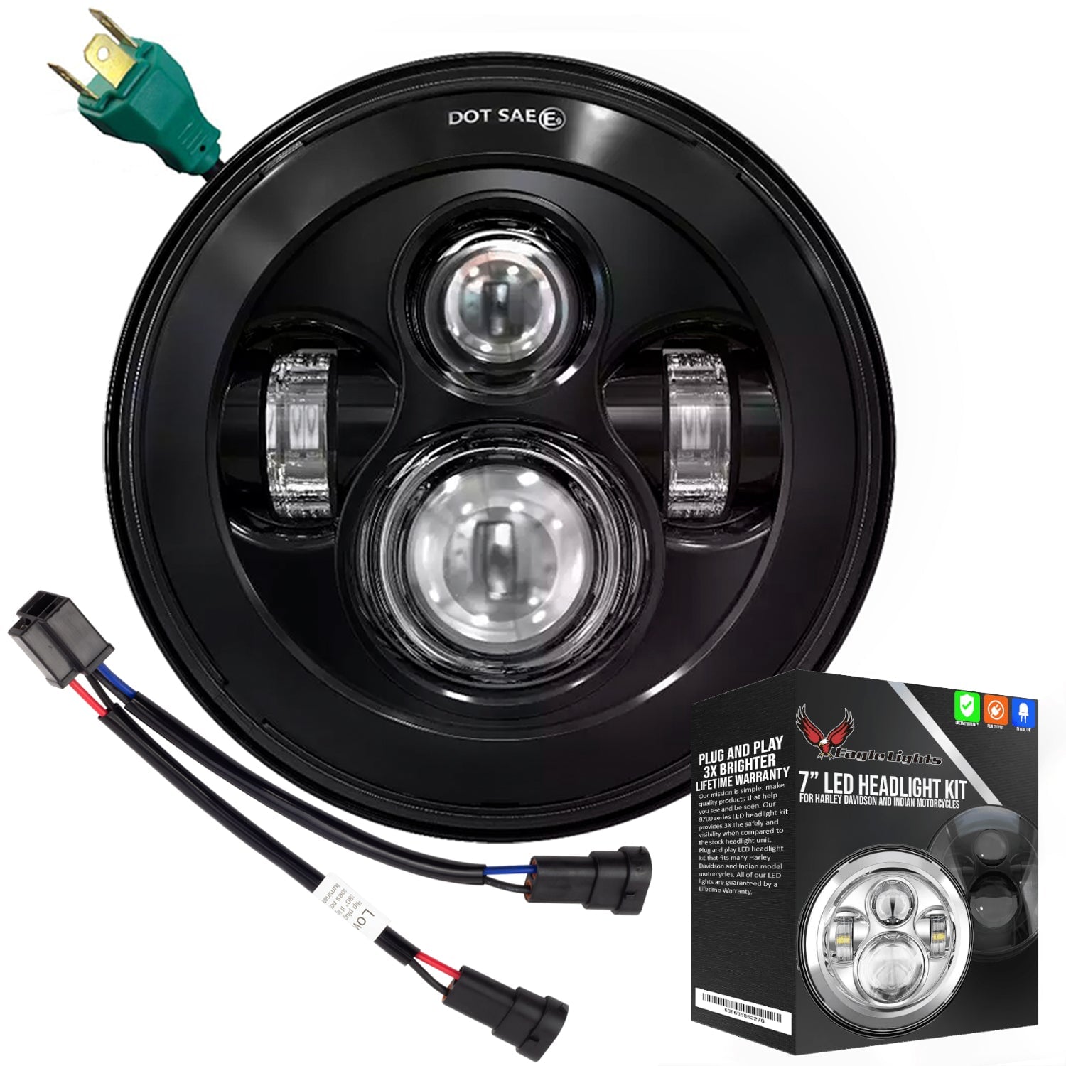 7 LED Headlight Kit for Harley Davidson & Indian Motorcycles - Generation I Black Eagle Lights | High Visibility Motorcycle Headlight for Night Riding & Off-Road Adventures