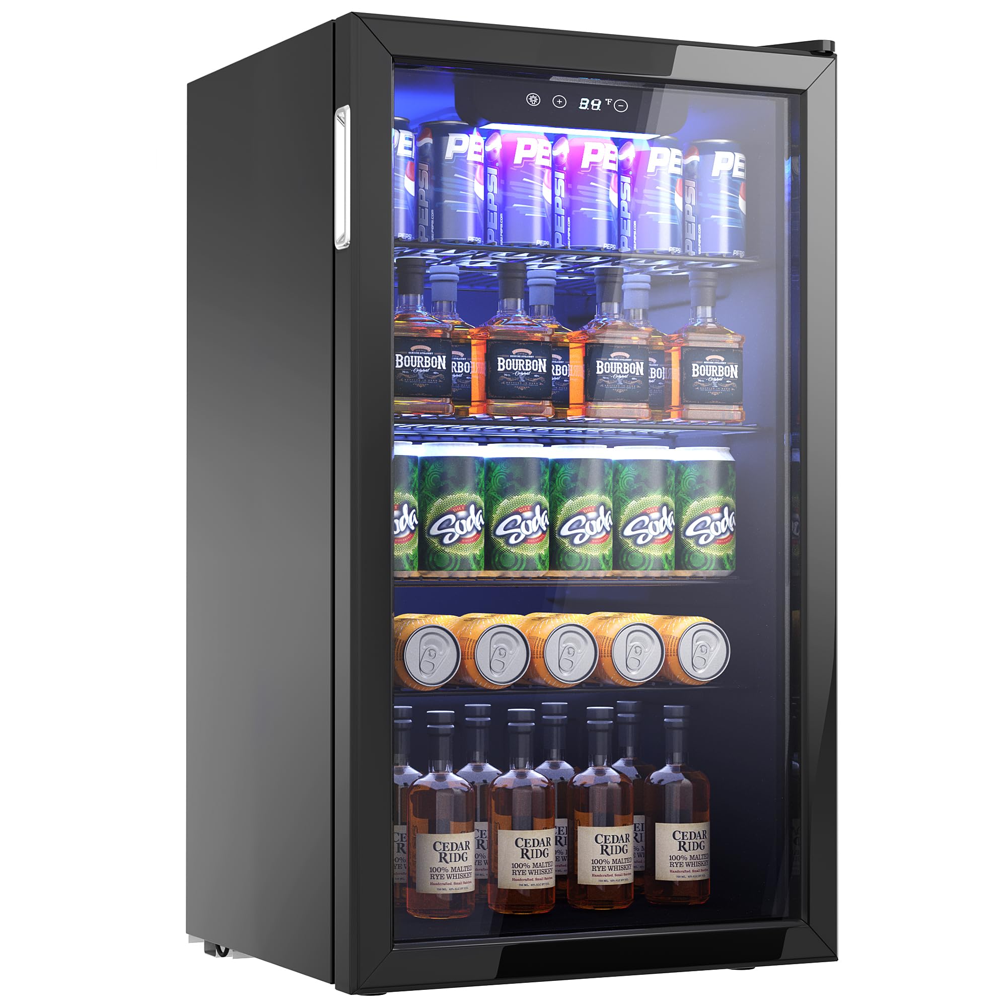 126 Can Mini Beverage Refrigerator Cooler with Glass Door - Adjustable Shelves for Soda, Beer, Wine - Perfect for Home, Office, Bar, and Outdoor Entertaining, Black