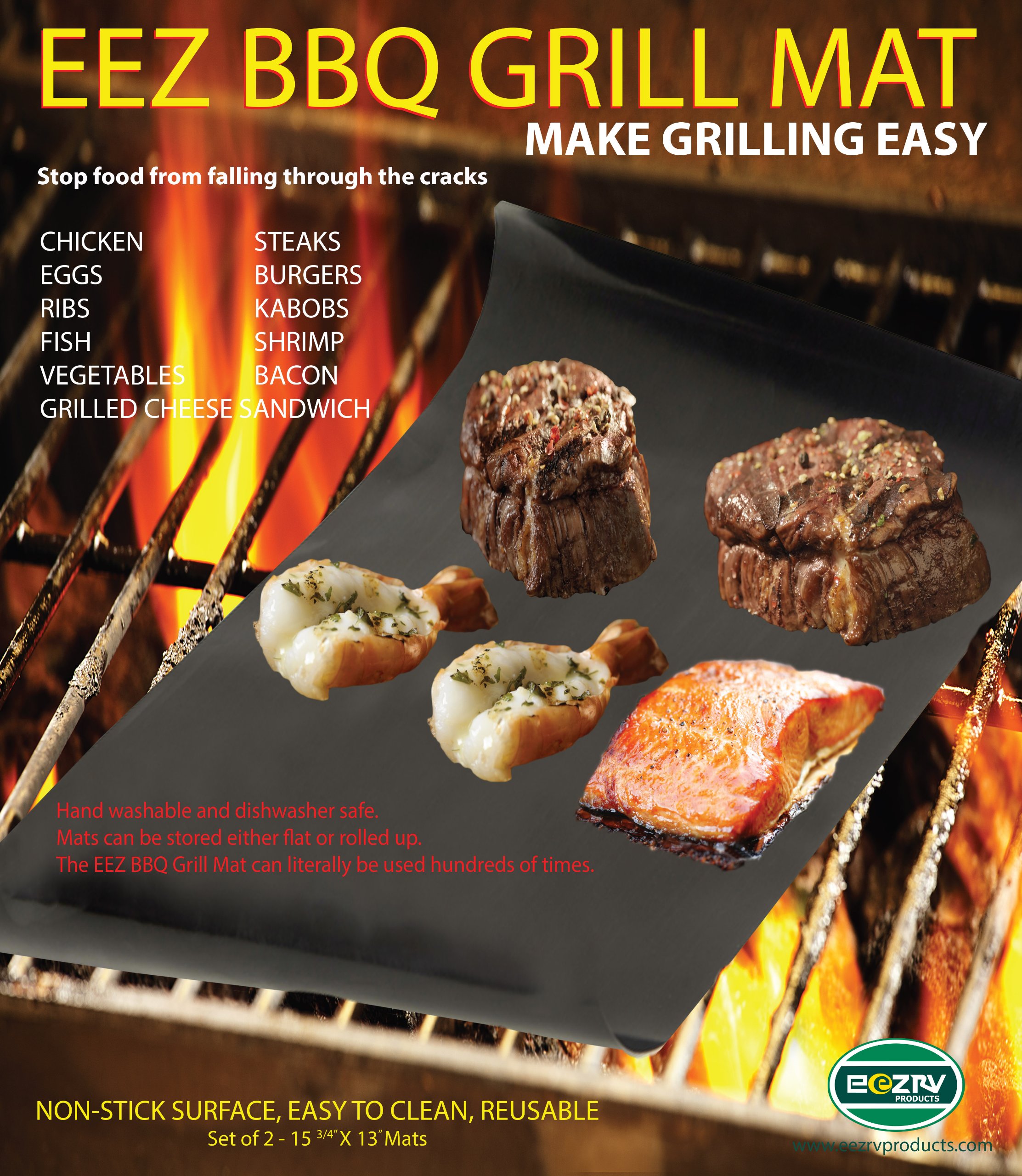 Non-Stick Reusable BBQ Grill Mat - Easy to Clean, Works on Electric, Gas & Charcoal Grills - Perfect for Outdoor Cooking, Camping & Backyard Barbecues