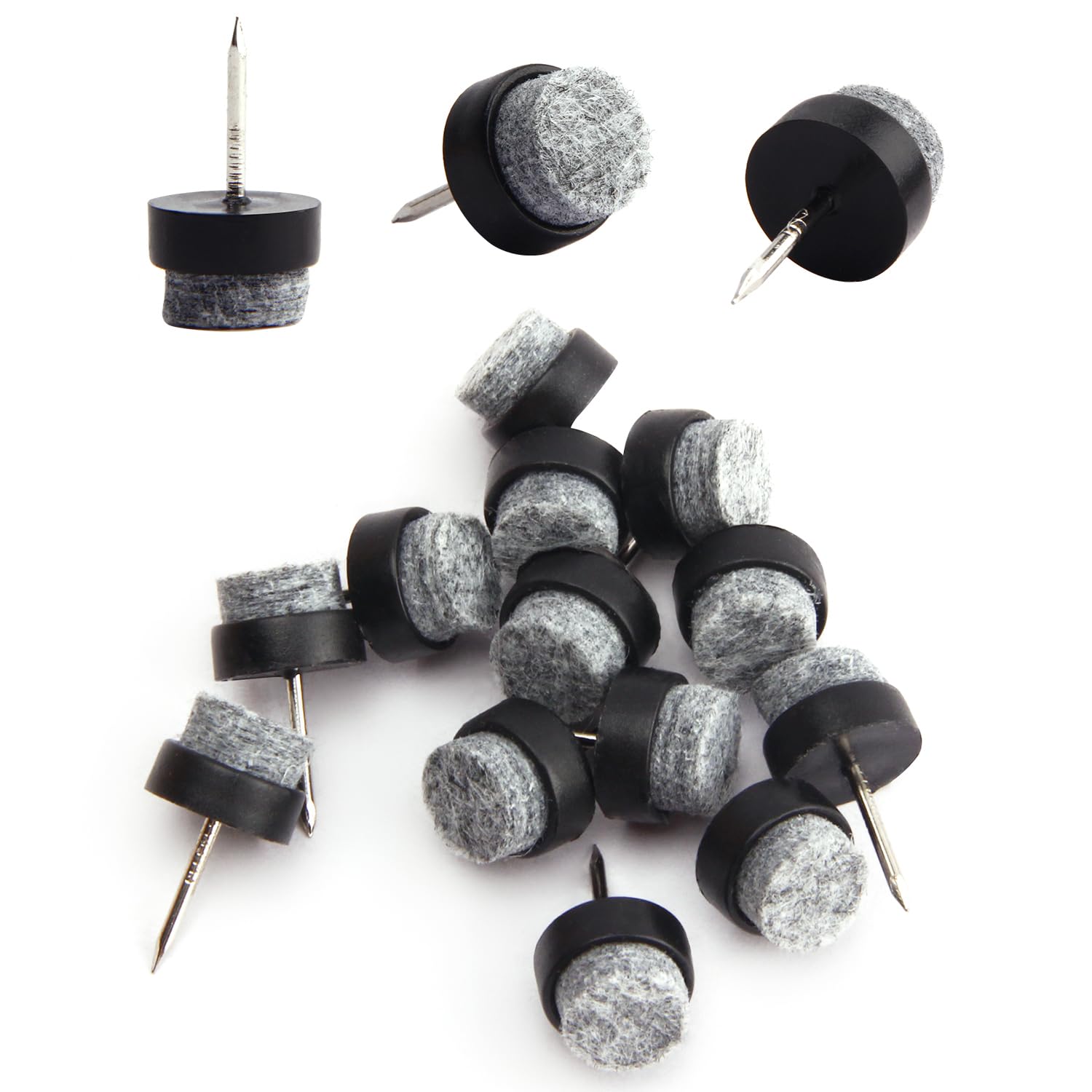 Yinpecly Round Felt Furniture Pads - 46PCS Black Chair & Table Leg Protectors (14x9mm DxCap Height) - Prevent Floor Scratches & Reduce Noise for Hardwood Floors, Tiles & Laminate