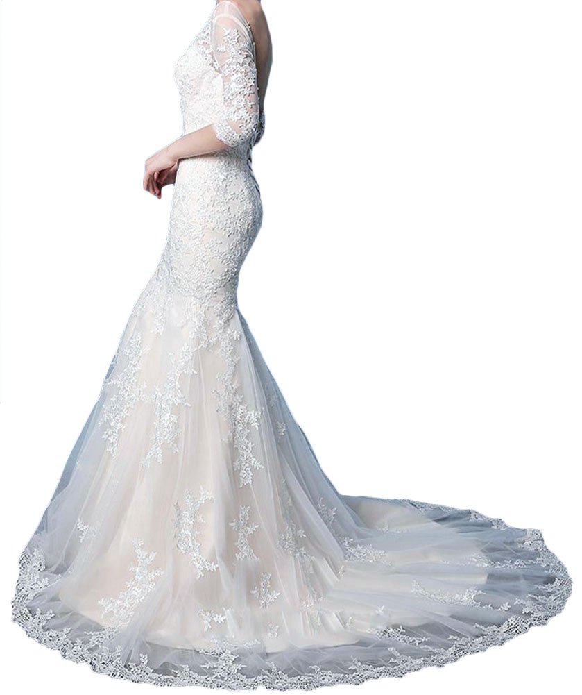 Elegant Half Sleeve Lace Applique Wedding Dress - A-Line Ball Gown for Bride | Perfect for Church Ceremony, Garden Wedding & Formal Reception