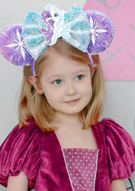 Sparkly Snow Queen Elsa Bow Ear Headbands for Women - Elegant Disney-Inspired Hair Accessories for Parties, Cosplay & Theme Park Visits