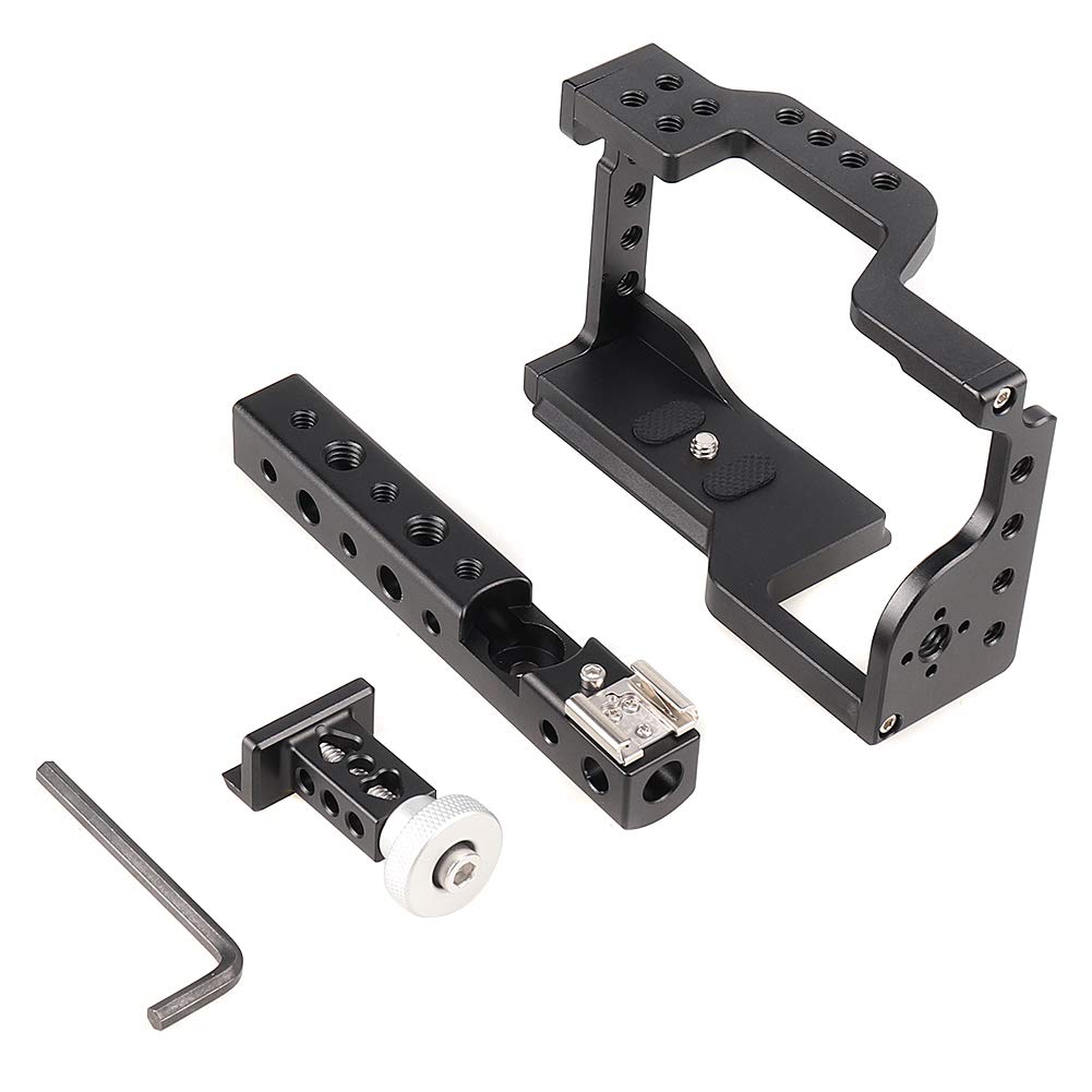 Aluminum Alloy DSLR Camera Cage Stabilizer with Cold Shoe & Top Handle Grip - Compatible with Sony A6600, A6400 | Perfect for Vlogging, Film Making & Professional Photography