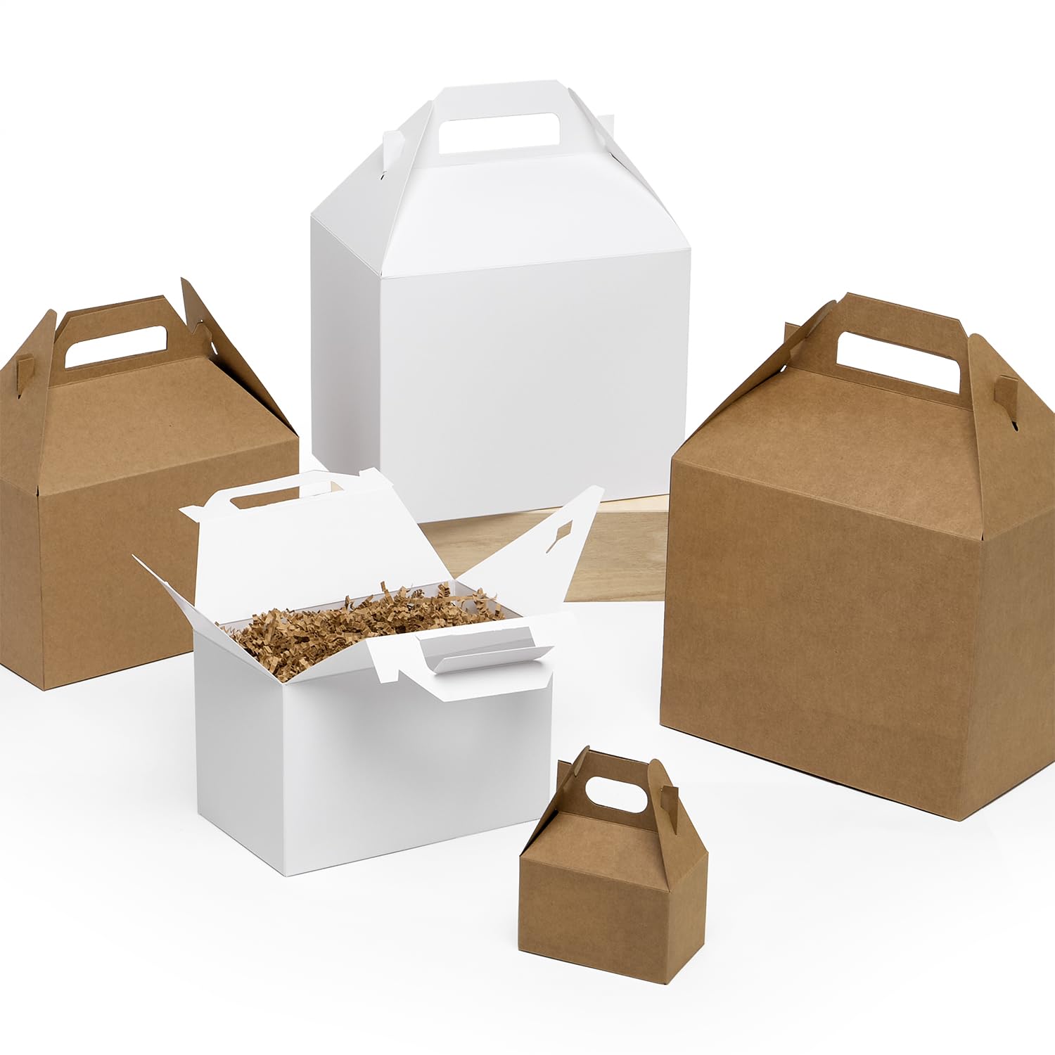 100-Pack White Gable Boxes 8x4.875x5.25 Inches - Food Safe Wedding Favor Gift Packaging Boxes for Candy, Cookies, Party Favors & Small Gifts