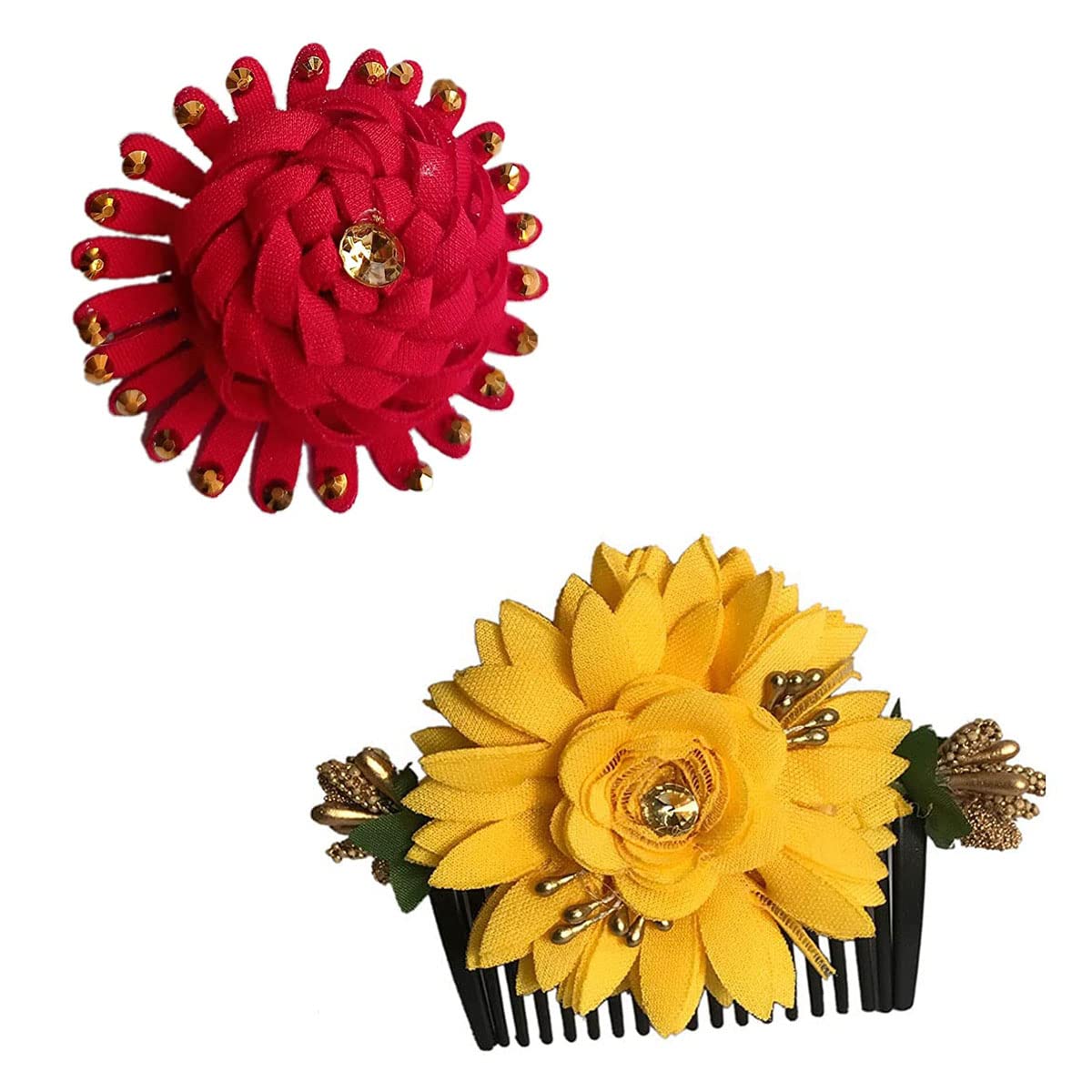VinshBond Artificial Flower Hair Comb - Floral Side Clip Hair Accessory for Women, Multicolor (Pack of 2) | Perfect for Weddings, Parties, and Everyday Hairstyles