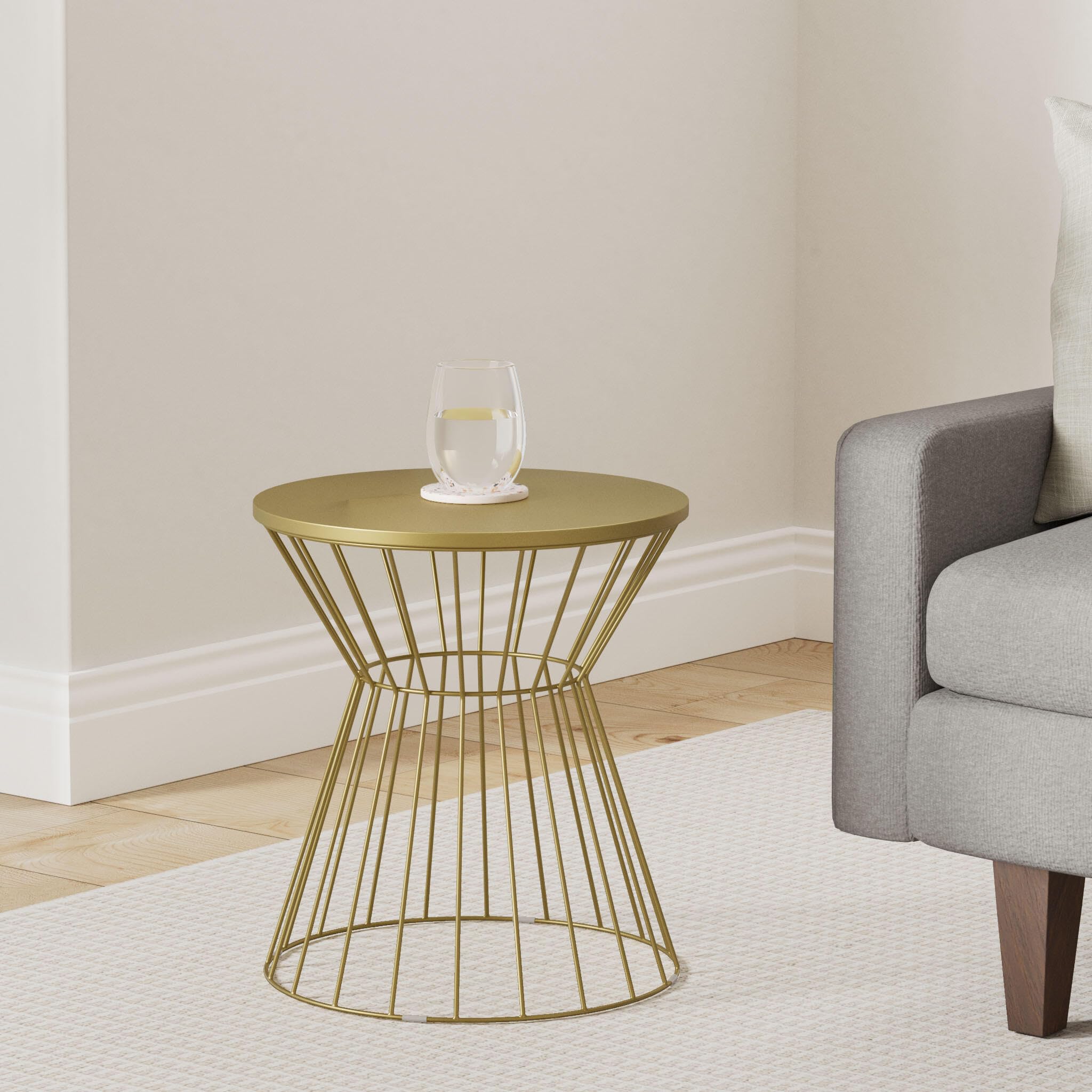 Elle Decor Lulu Modern Hourglass End Table - Gold Metal Side Table with Round Top | Living Room Coffee Table & Bedroom Nightstand | 19.7 Inch Height | Perfect for Small Spaces, Apartment Decor & Accent Furniture