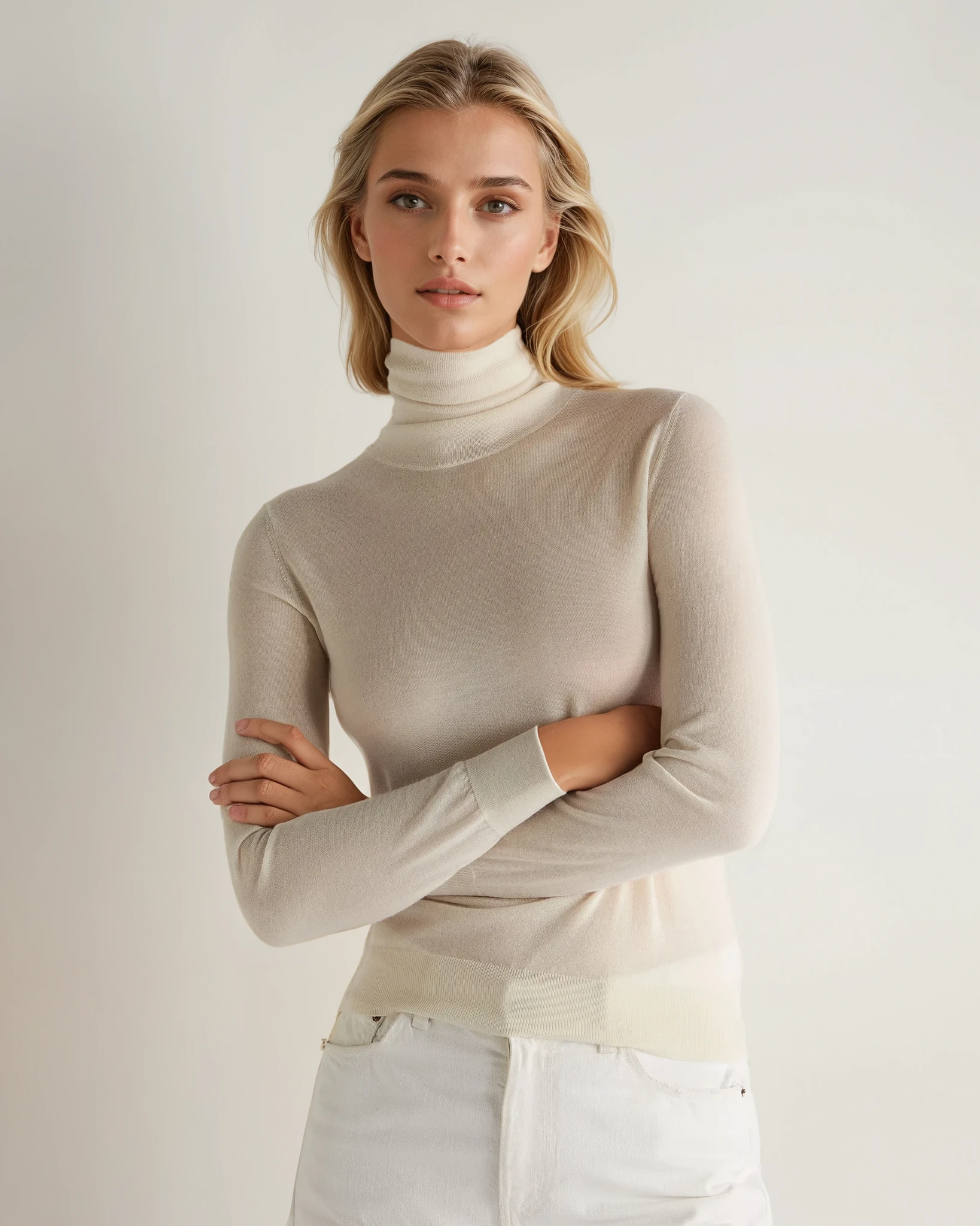 Premium Women's Cashmere Turtleneck Sweater - Soft Ivory White Winter Pullover for Cozy Outfits & Office Wear