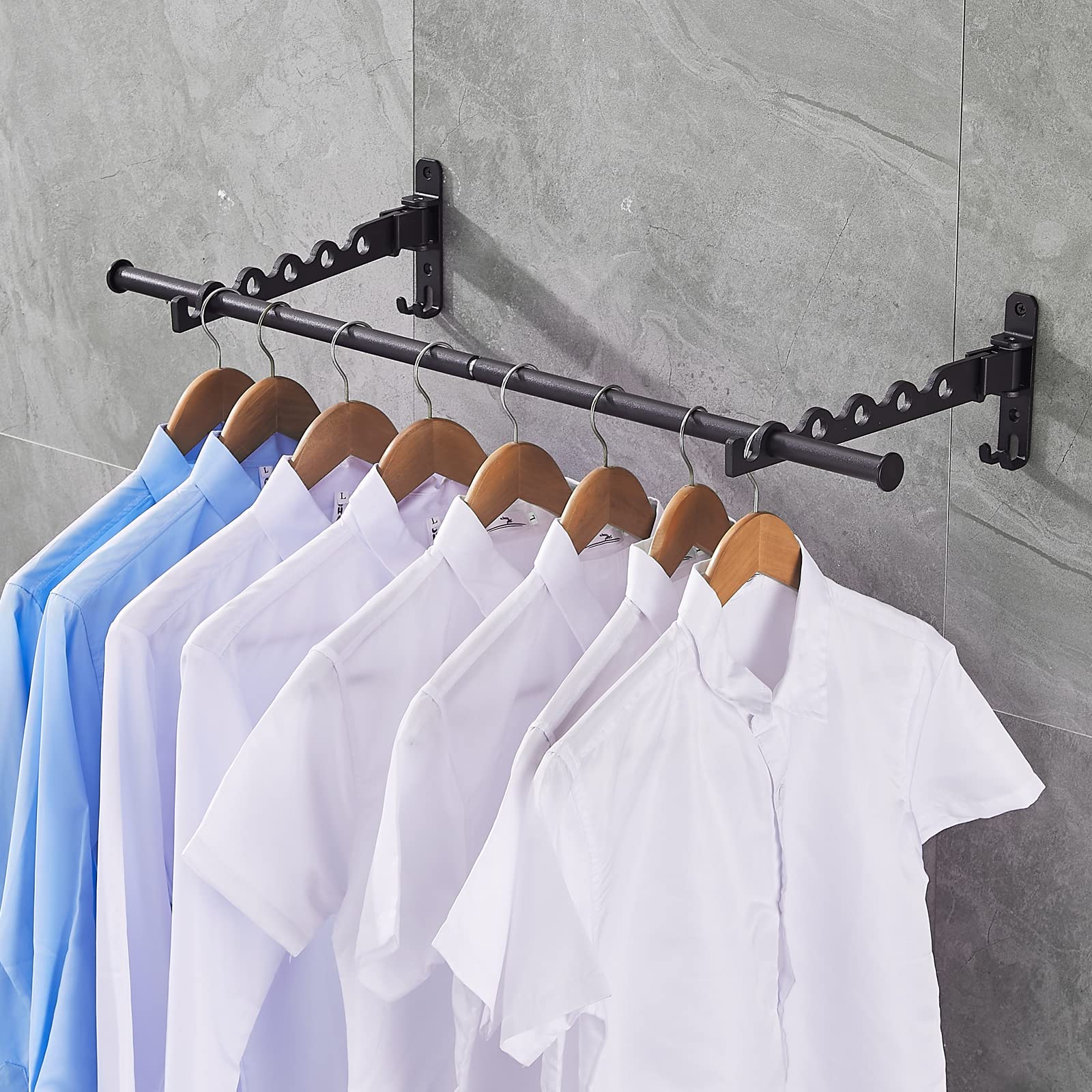 3-Way Foldable Wall Mounted Clothes Rack - 2 Pack Retractable Drying Hanger with 31