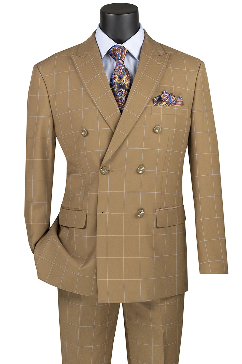 Modern Fit Double Breasted Windowpane Suit for Men | 2-Piece Business Suit with Peak Lapel | Perfect for Weddings, Office & Formal Events