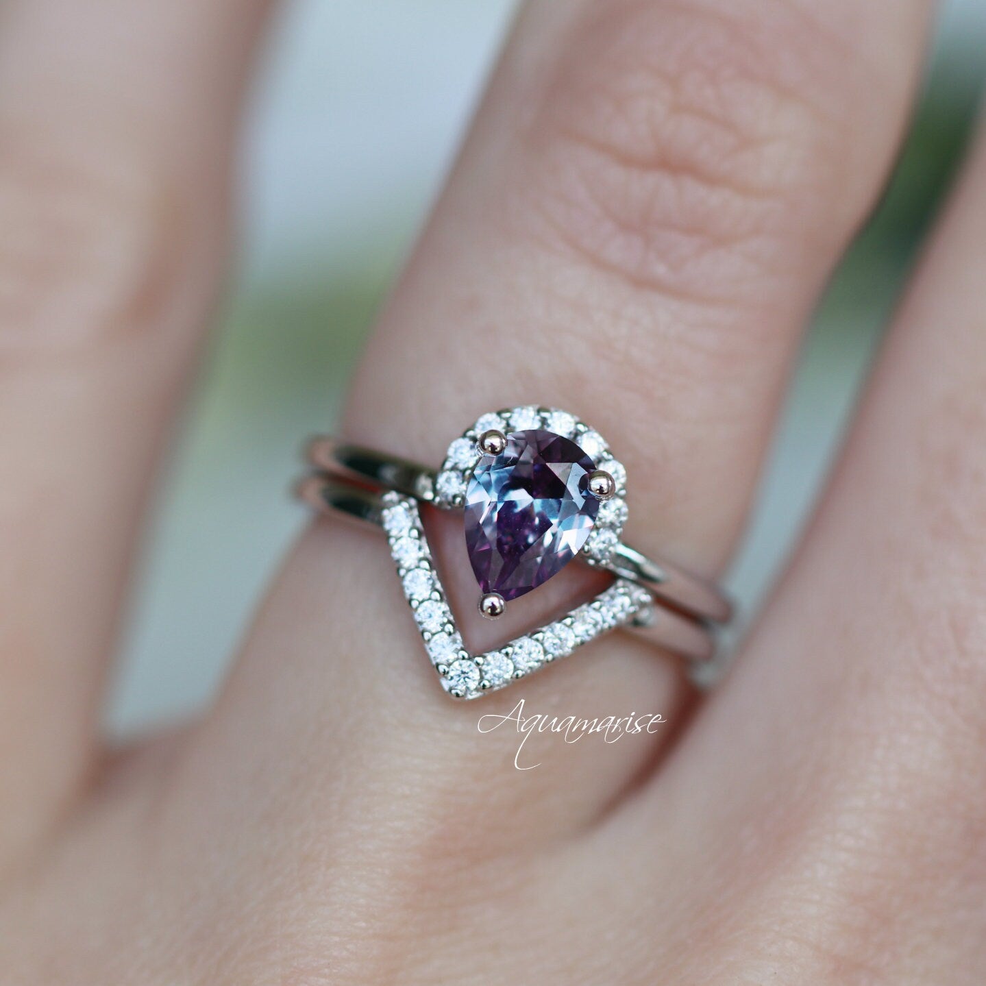 Aria Alexandrite Ring Set - Sterling Silver Jewelry for Women, Elegant Gemstone Rings for Everyday Wear & Special Occasions