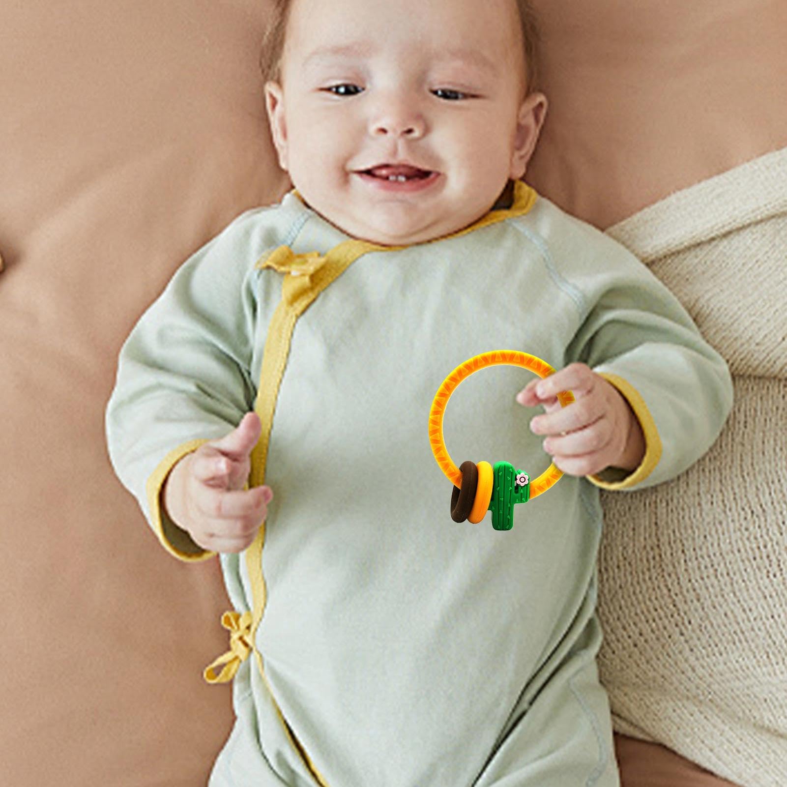 Best Baby Teether Toys - Interactive Chew Teething Toys for Infants | Silicone Sensory Teething Bracelet with Soft Pumpkin & Cactus Design | Dishwasher Safe for Easy Cleaning - Perfect for Soothing Sore Gums at Home or On-the-Go