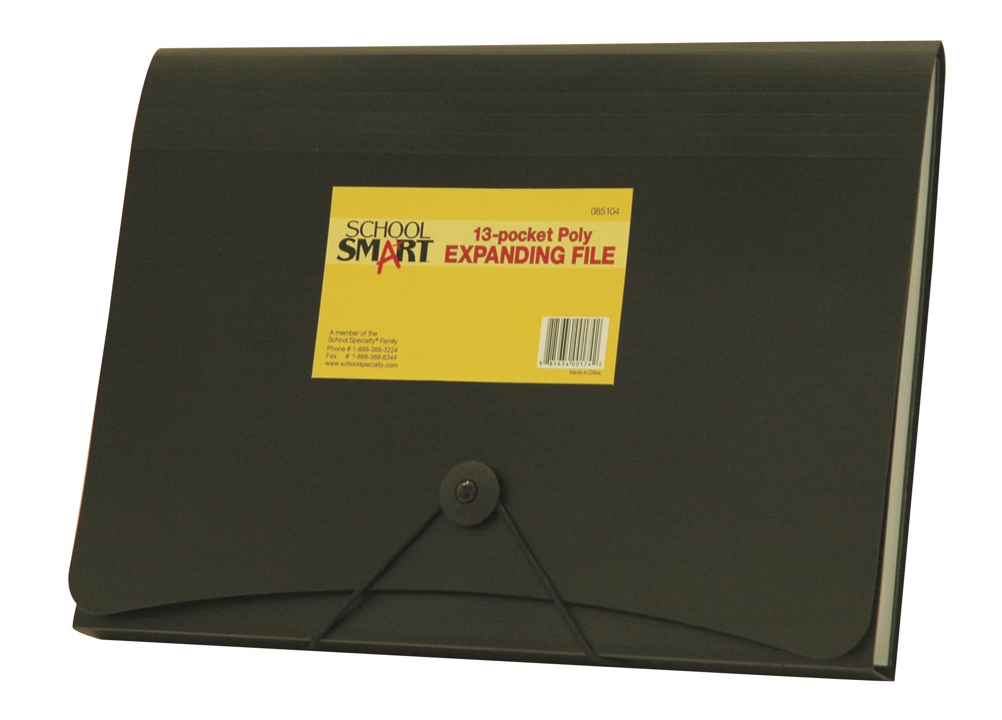 School Smart 85104 13-Pocket Poly Expanding File Folder - Black | Organize School Documents, Office Files & Important Papers