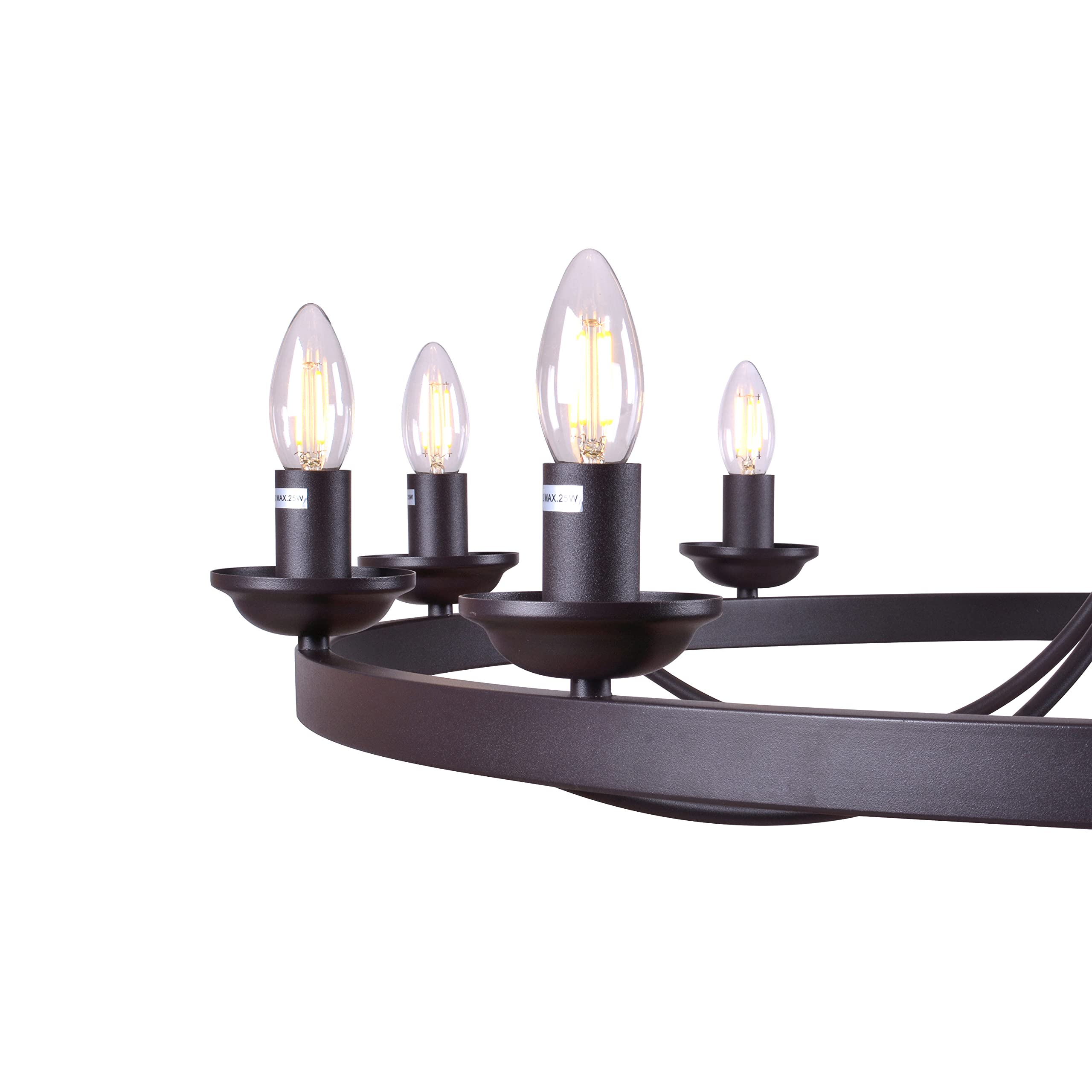 Erica 10-Light Candle Style Wagon Wheel Chandelier - Rustic Farmhouse Ceiling Light Fixture for Dining Room, Living Room & Bedroom Decor