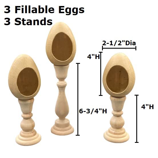 Pack of 3 Fillable Paper Mache Easter Eggs with Stands - Unfinished DIY Craft for Decorating, Holiday Home Decor - Perfect for Easter Scenes, Spring Centerpieces & Creative Gift Giving