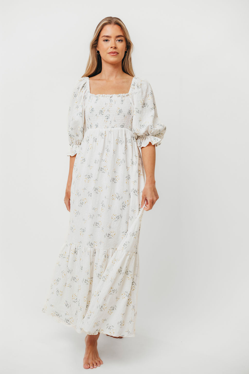 Livvy 100% Cotton Maxi Dress in Chamomile - Flowy Summer Beach Dress for Women, Boho Chic Long Dress for Vacation, Outdoor & Casual Wear