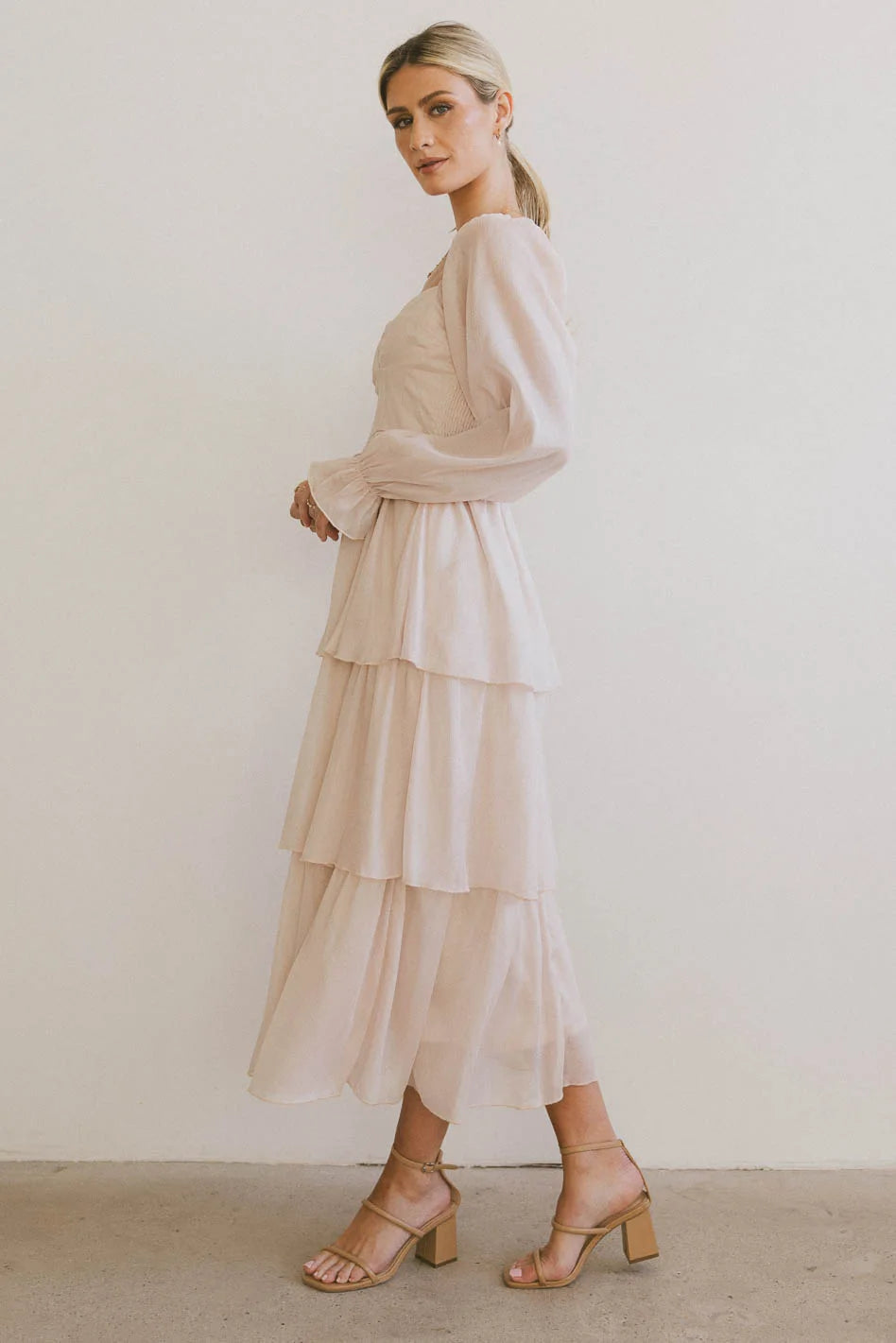 Champagne Shimmery Midi Dress for Women - Elegant Party & Evening Gown for Weddings, Cocktail Dresses, Prom & Special Occasions
