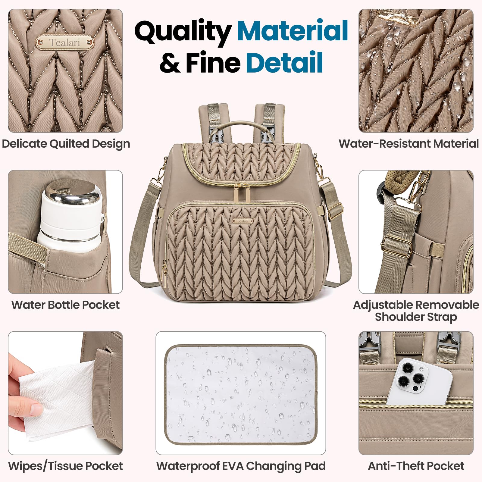 4 in 1 Convertible Diaper Bag Backpack - Waterproof Baby Diaper Bag with Changing Pad - Converts to Tote, Backpack, Stroller Bag & Crossbody - Perfect for Travel, Shopping & Parenting On-The-Go