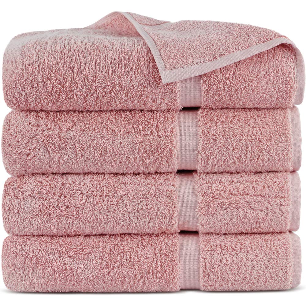 Premium 100% Turkish Cotton Bath Towel Set - Ultra Soft & Absorbent, 4-Piece (Pink) for Spa, Beach & Luxury Bathroom Decor
